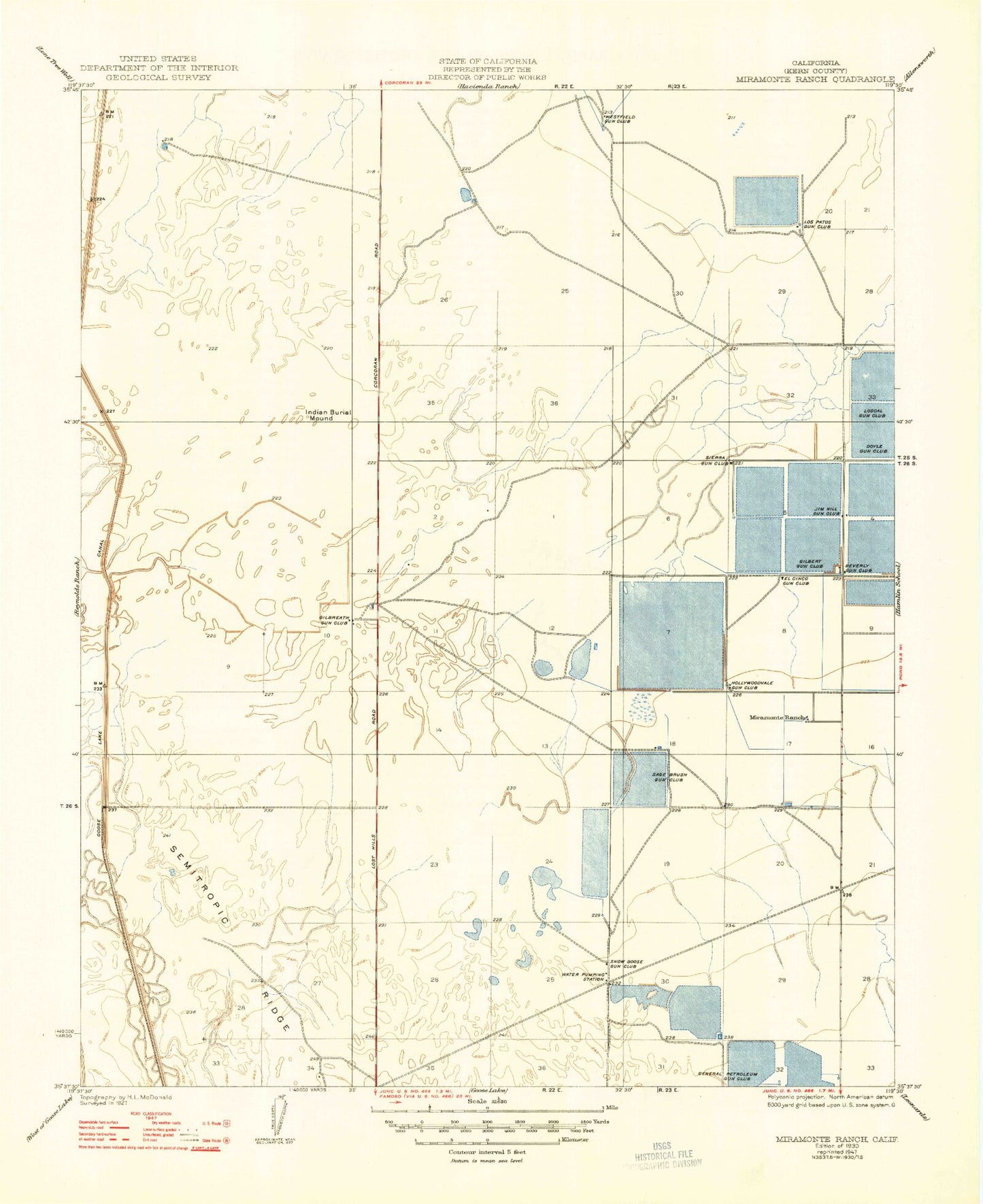 Classic USGS Lost Hills NE California 7.5'x7.5' Topo Map Image