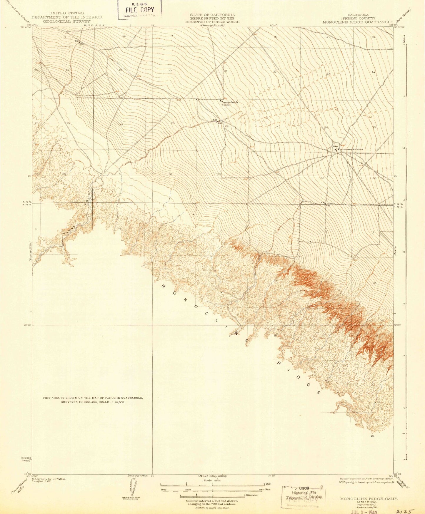 Classic USGS Monocline Ridge California 7.5'x7.5' Topo Map Image