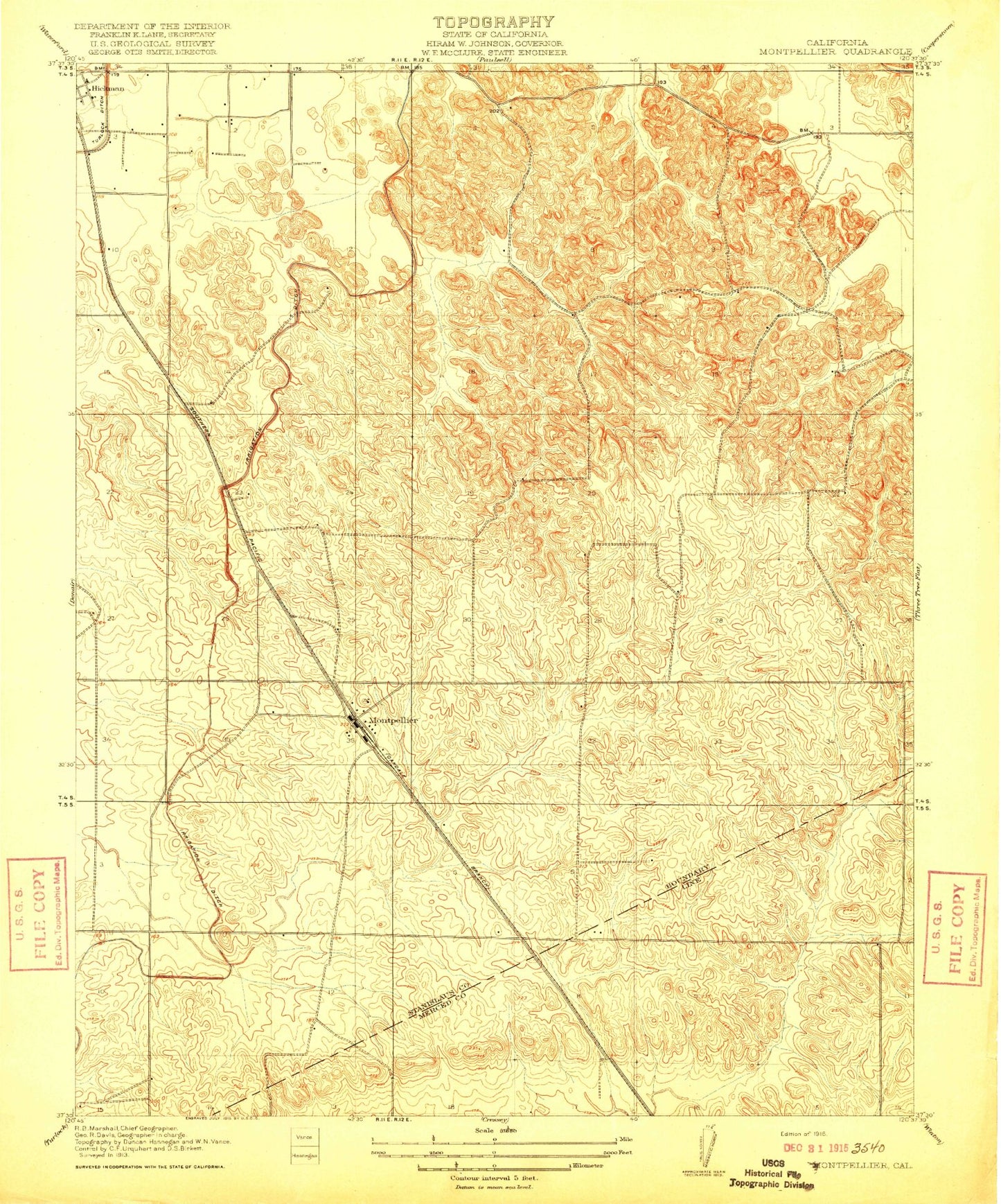 Classic USGS Montpelier California 7.5'x7.5' Topo Map Image