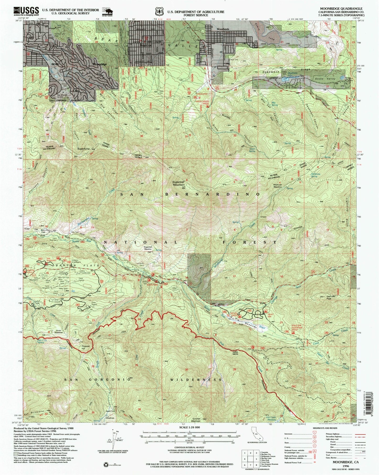 USGS Classic Moonridge California 7.5'x7.5' Topo Map Image