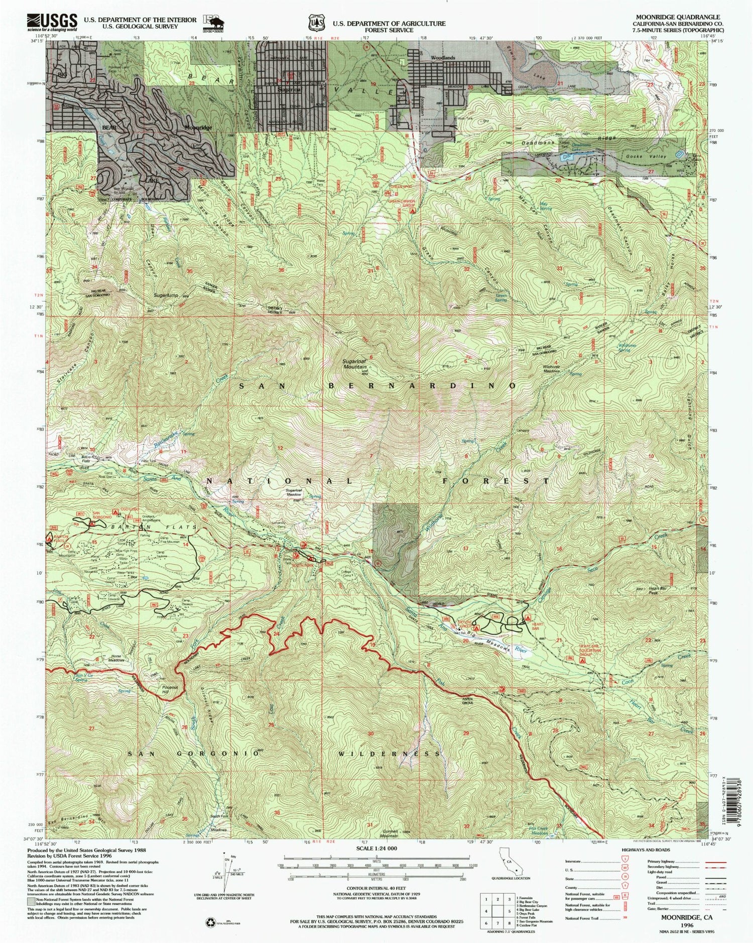 USGS Classic Moonridge California 7.5'x7.5' Topo Map Image