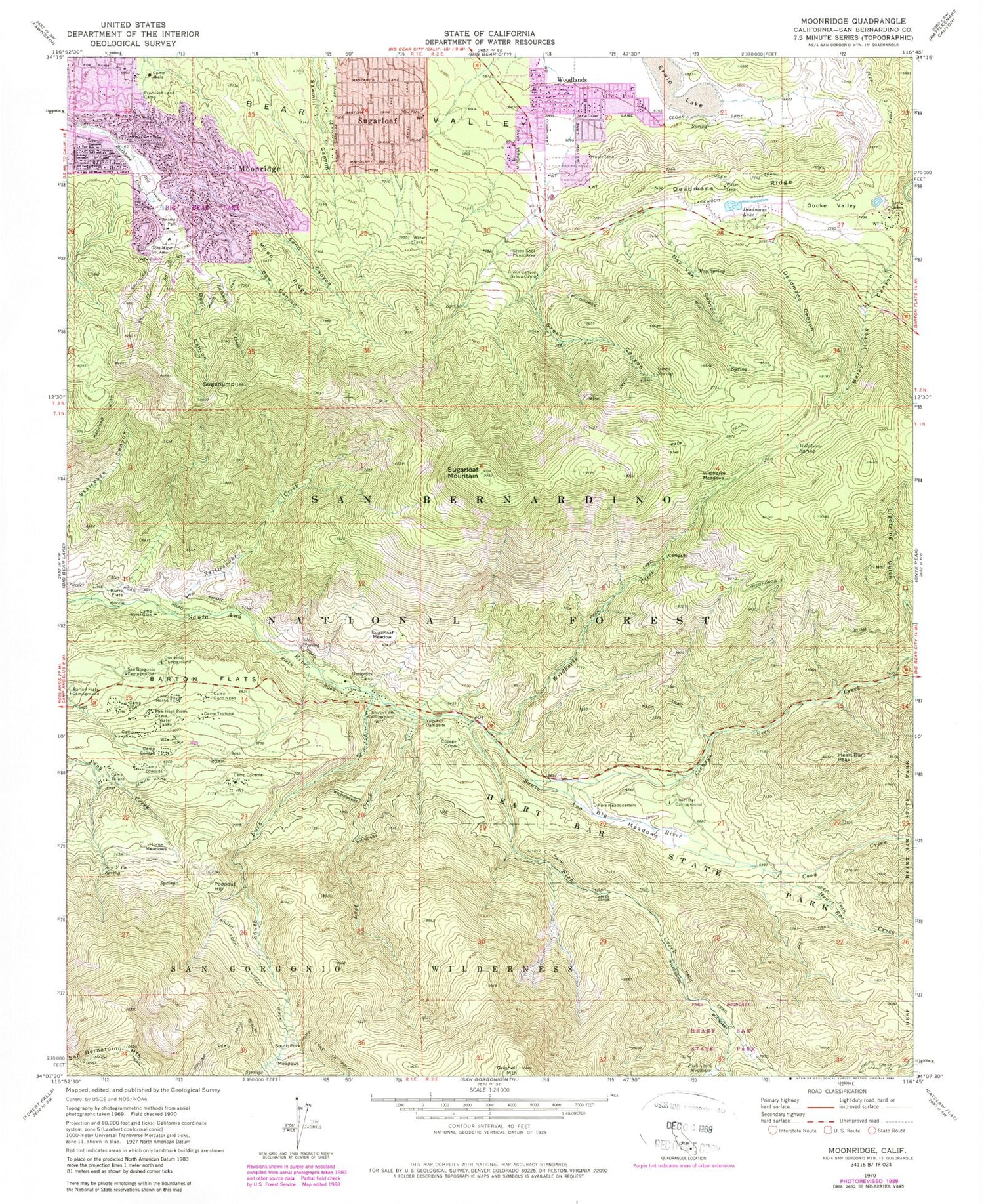 USGS Classic Moonridge California 7.5'x7.5' Topo Map Image