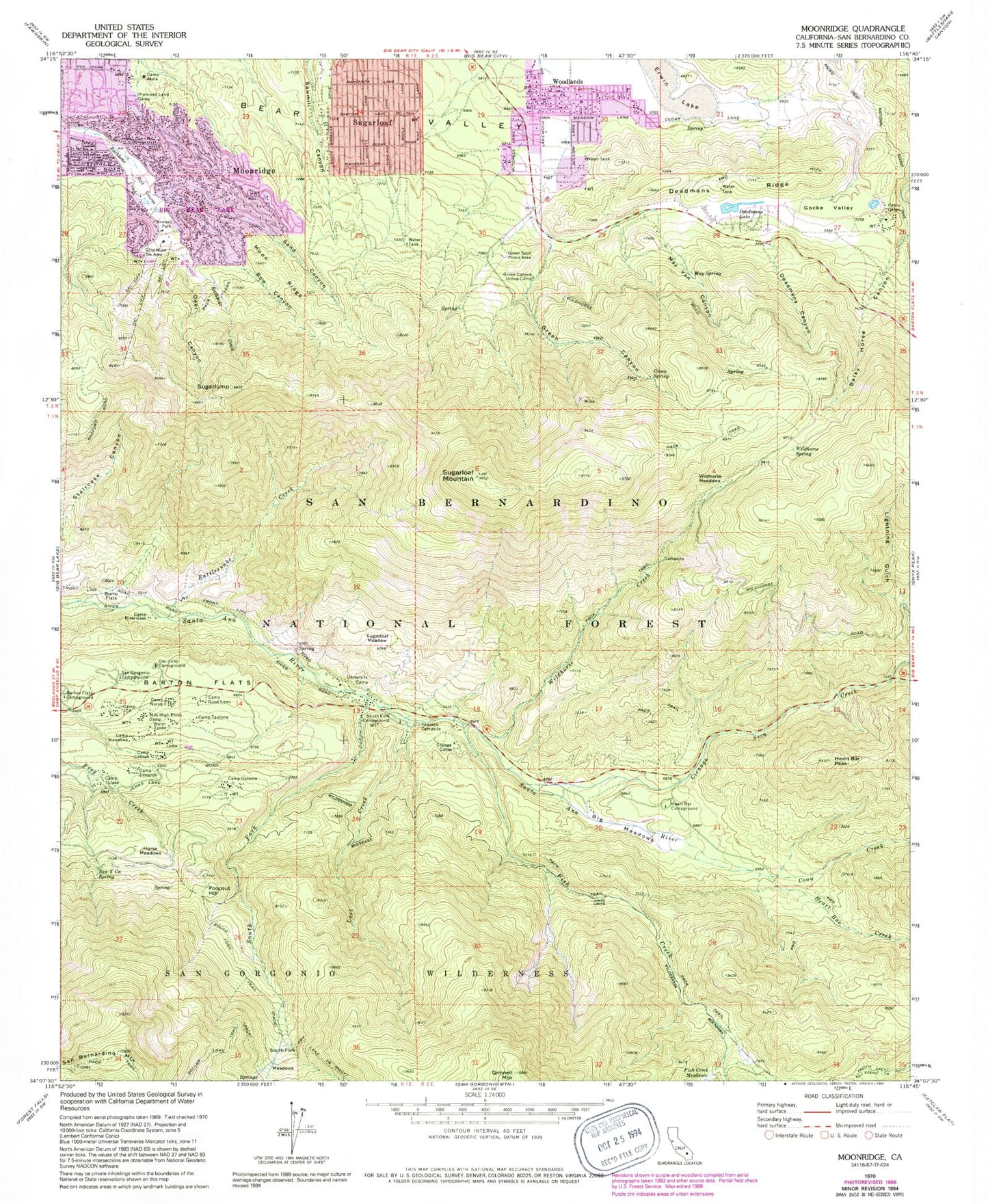 USGS Classic Moonridge California 7.5'x7.5' Topo Map Image