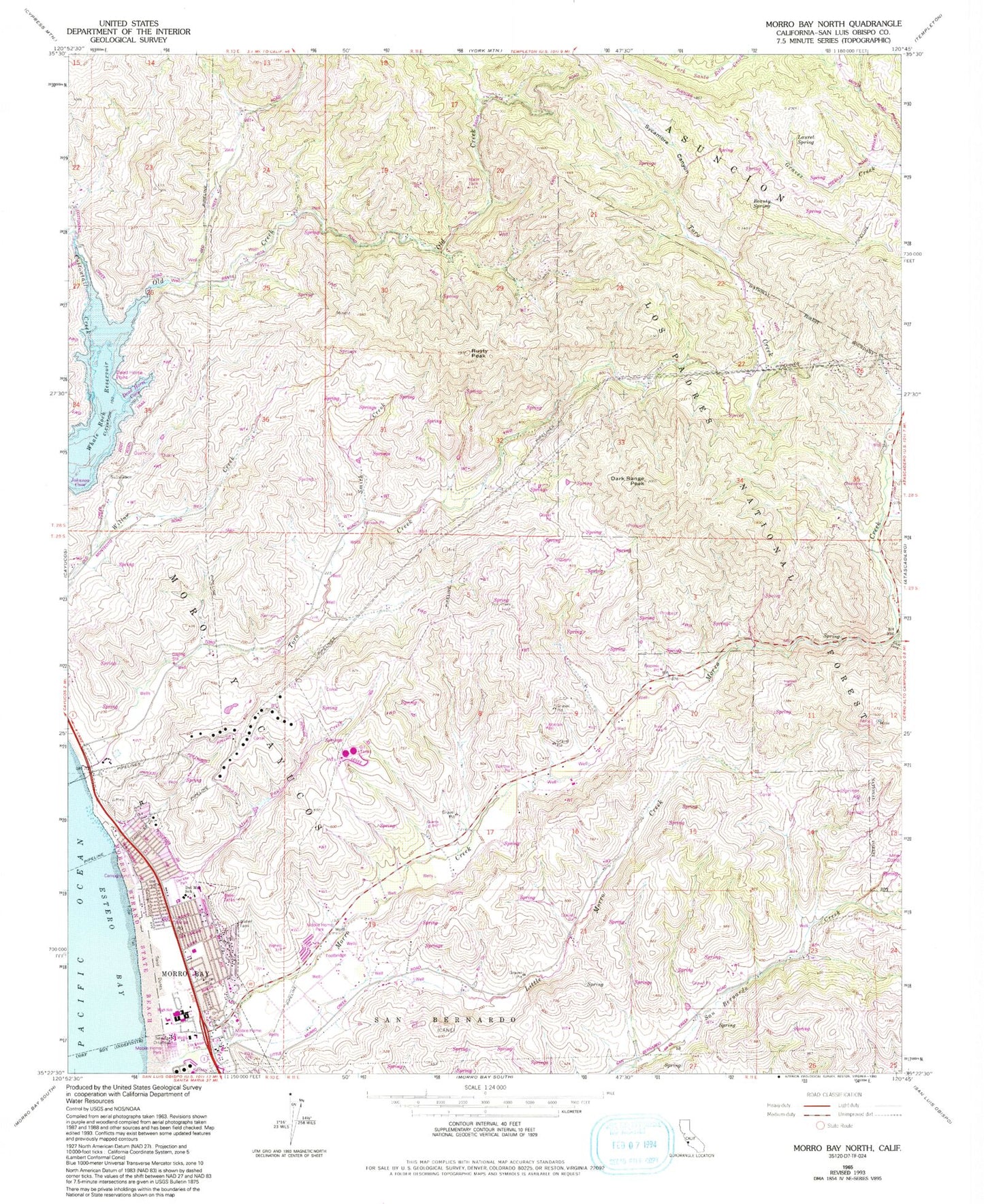 Classic USGS Morro Bay North California 7.5'x7.5' Topo Map Image