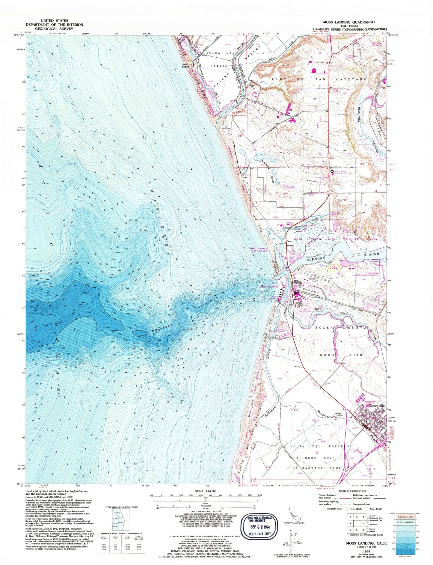 Classic USGS Moss Landing California 7.5'x7.5' Topo Map Image