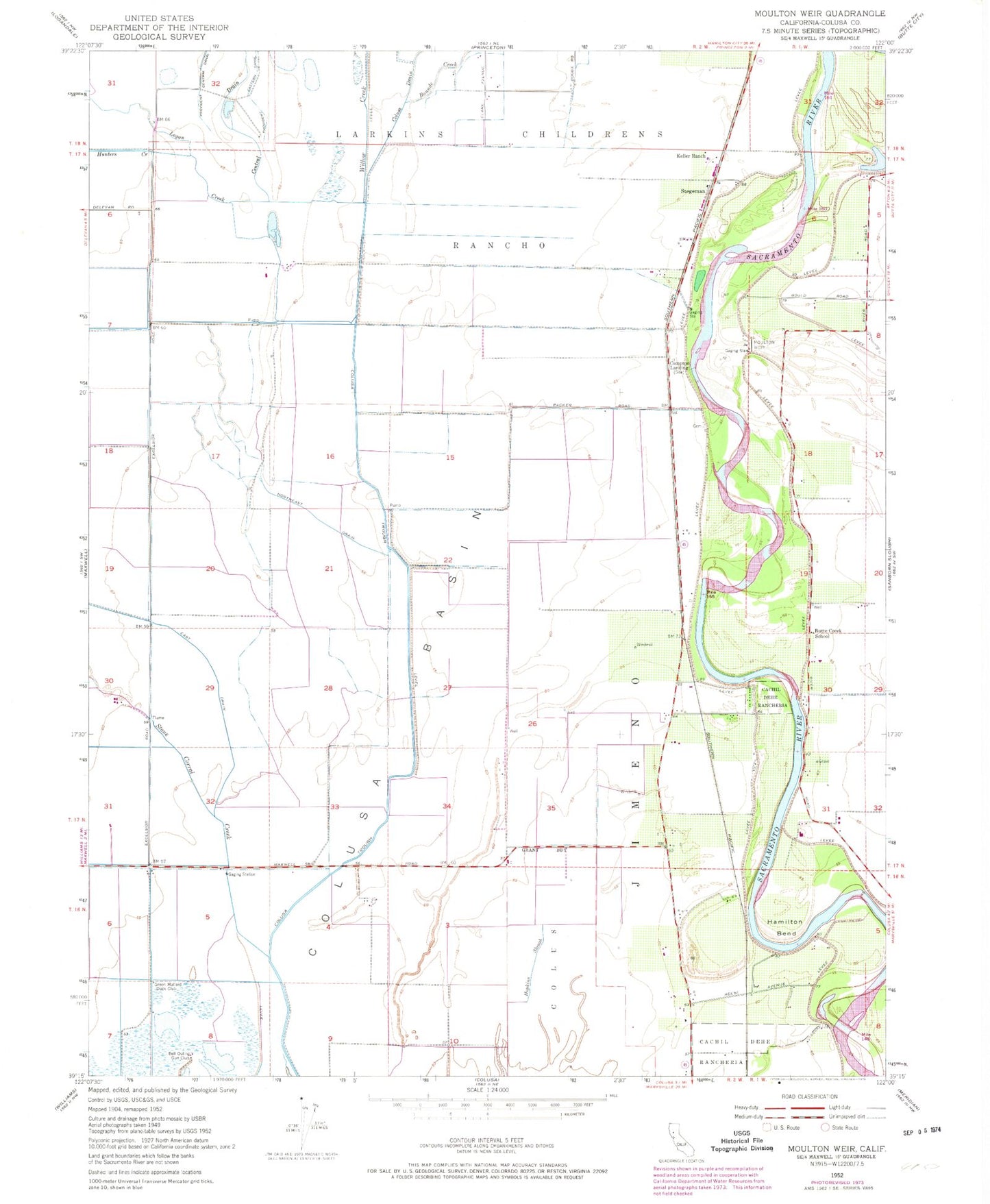 Classic USGS Moulton Weir California 7.5'x7.5' Topo Map Image