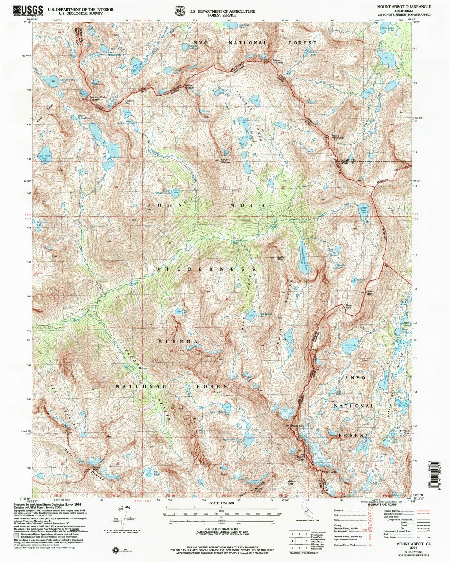 USGS Classic Mount Abbot California 7.5'x7.5' Topo Map Image