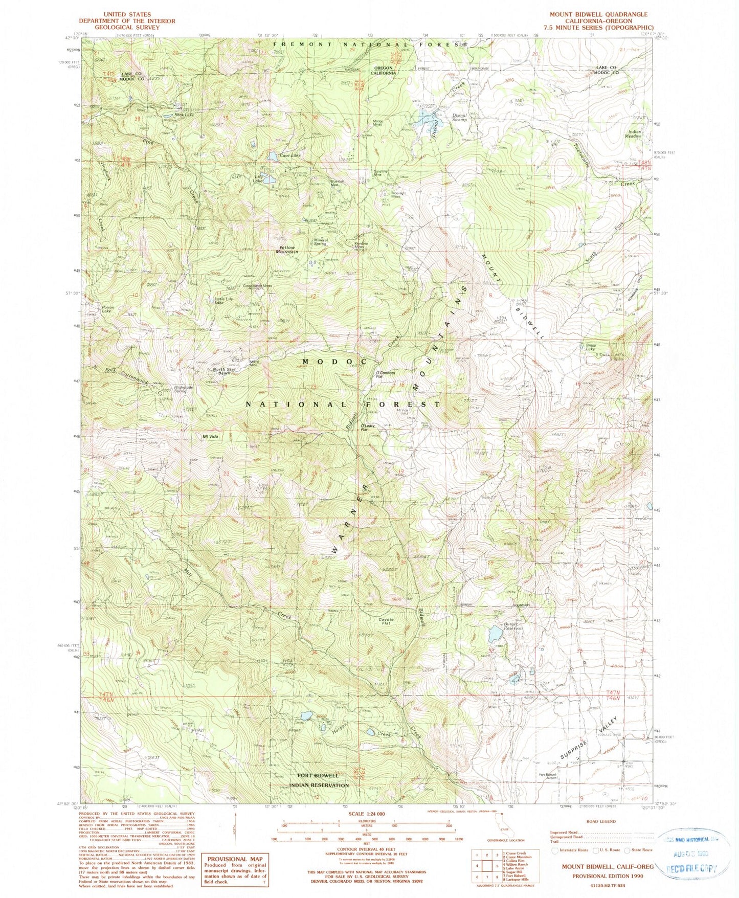 Classic USGS Mount Bidwell California 7.5'x7.5' Topo Map Image