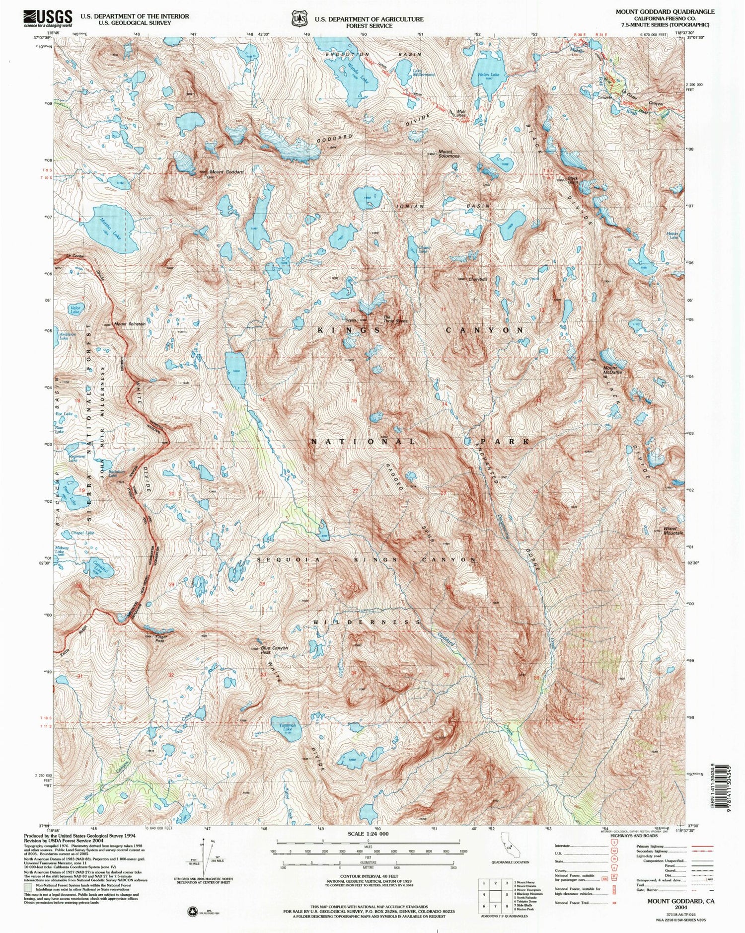 USGS Classic Mount Goddard California 7.5'x7.5' Topo Map Image