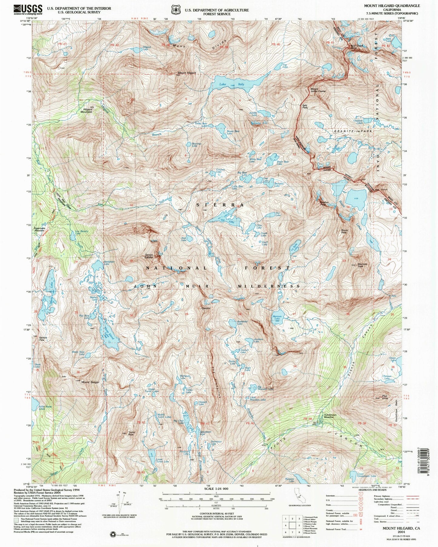USGS Classic Mount Hilgard California 7.5'x7.5' Topo Map Image