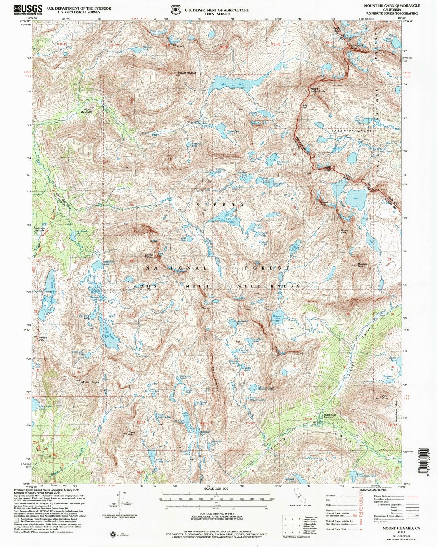 USGS Classic Mount Hilgard California 7.5'x7.5' Topo Map Image