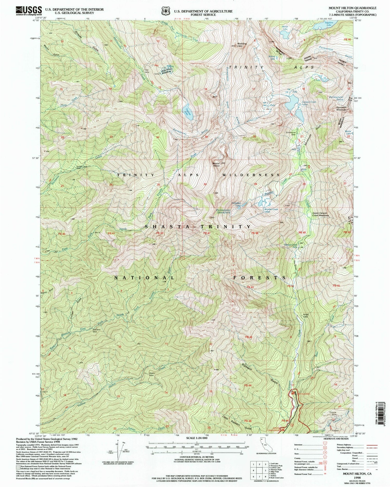 USGS Classic Mount Hilton California 7.5'x7.5' Topo Map Image