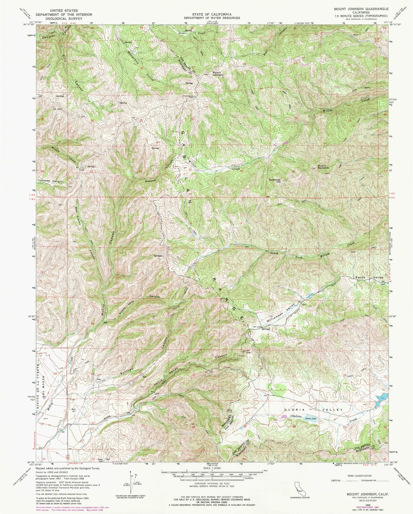 Classic USGS Mount Johnson California 7.5'x7.5' Topo Map Image