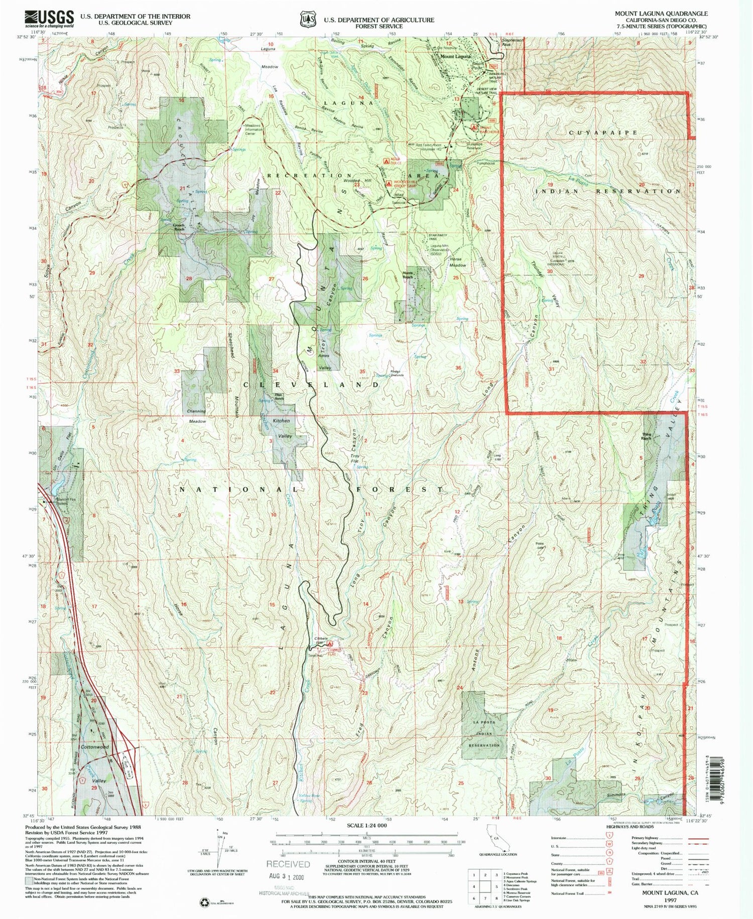 USGS Classic Mount Laguna California 7.5'x7.5' Topo Map Image