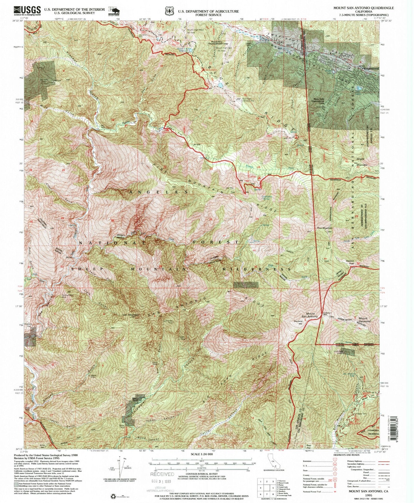 USGS Classic Mount San Antonio California 7.5'x7.5' Topo Map Image