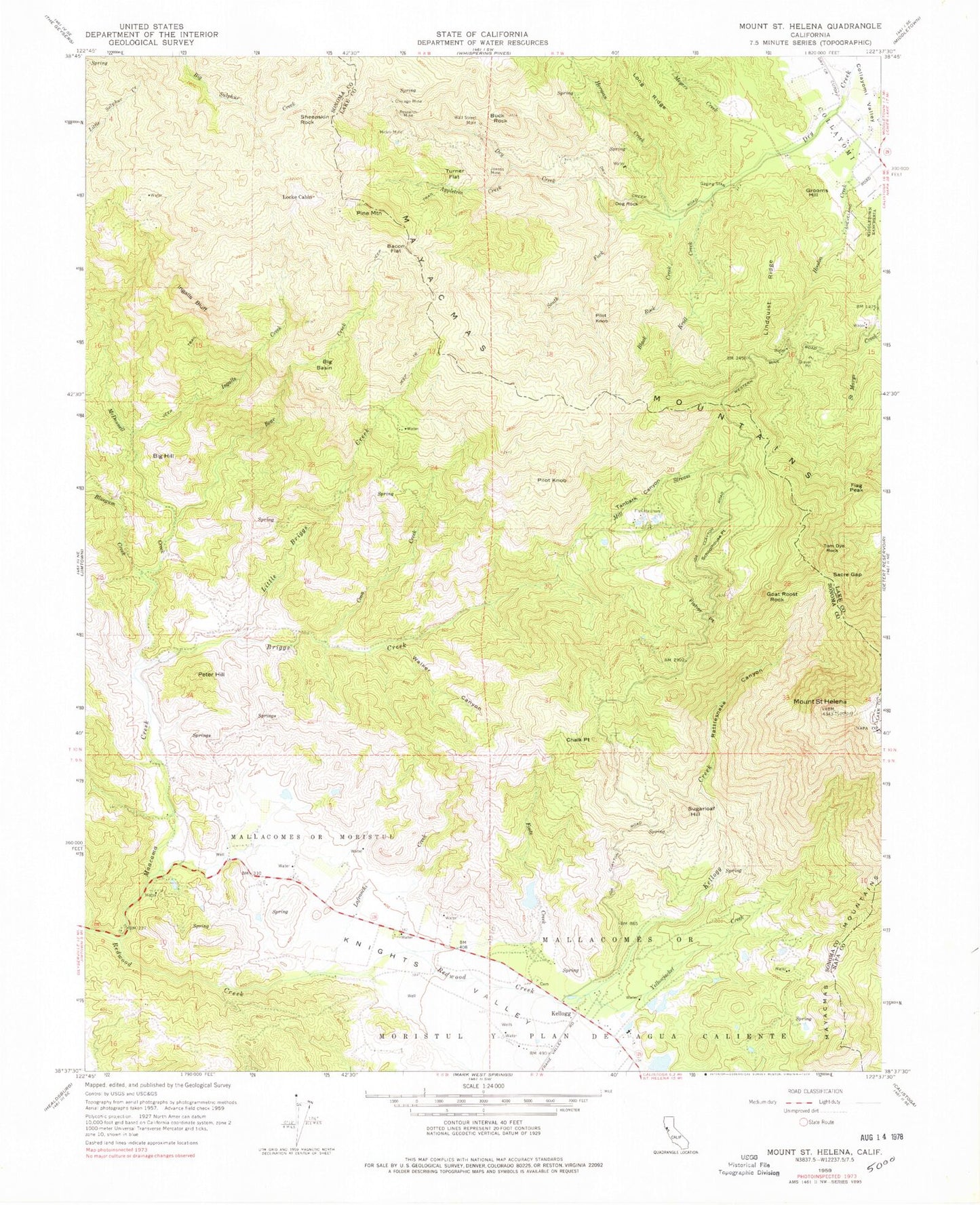 Classic USGS Mount Saint Helena California 7.5'x7.5' Topo Map Image
