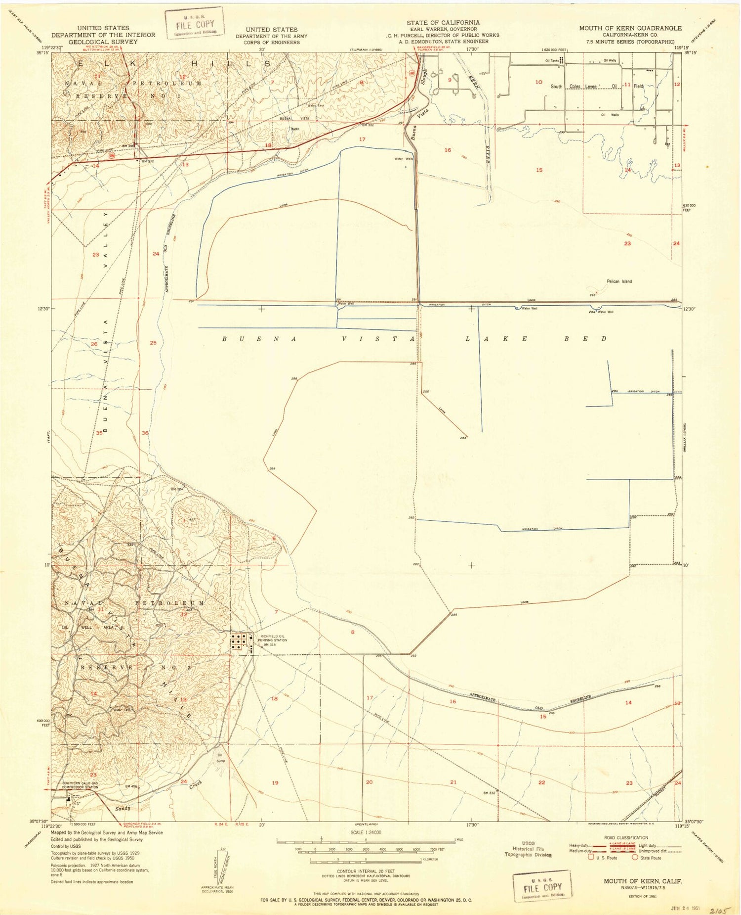 Classic USGS Buena Vista Lake Bed California 7.5'x7.5' Topo Map Image