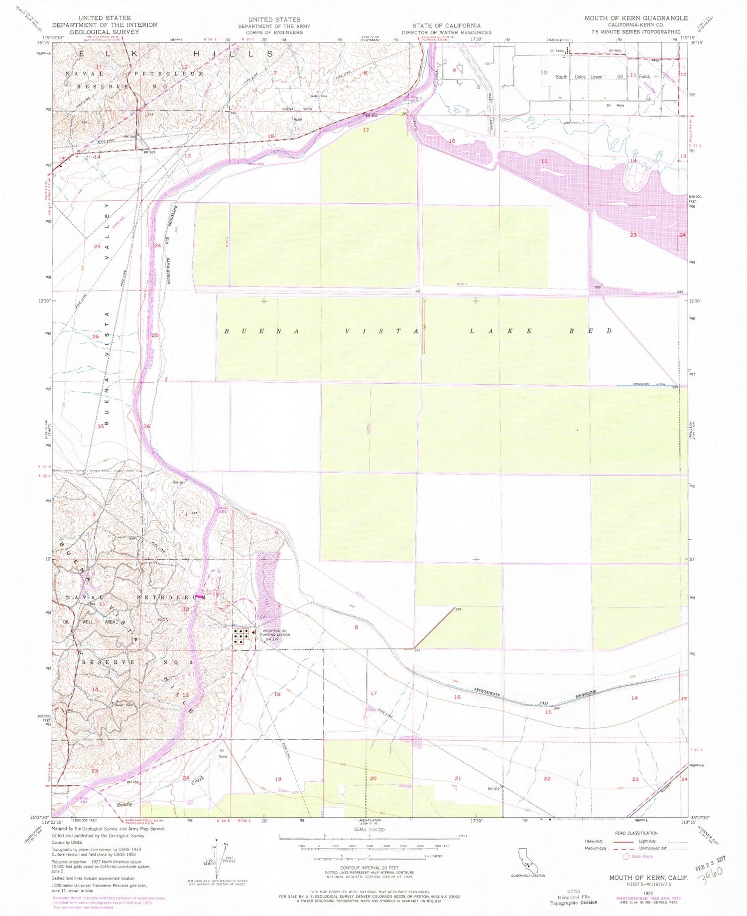 Classic USGS Buena Vista Lake Bed California 7.5'x7.5' Topo Map Image