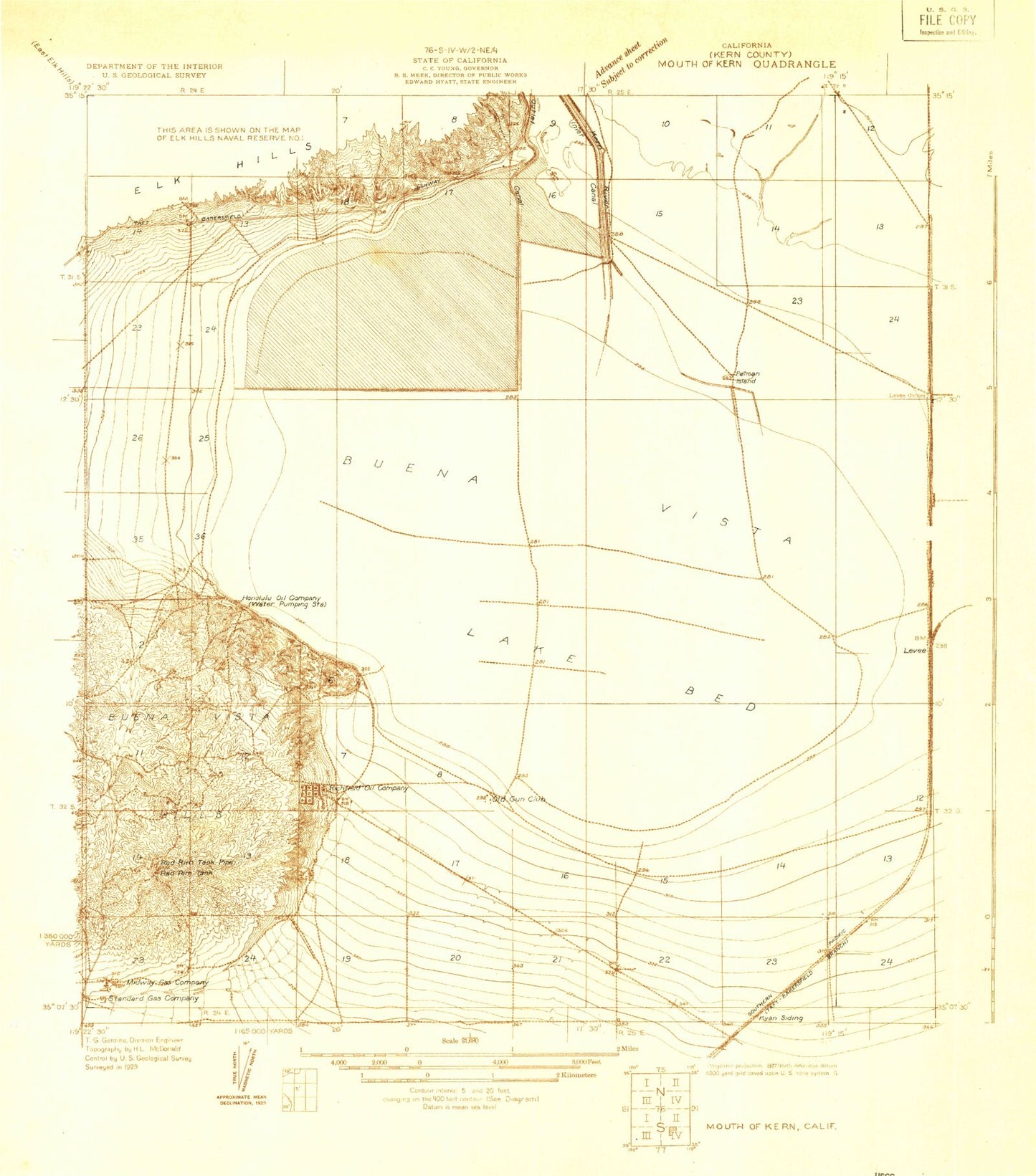 Classic USGS Buena Vista Lake Bed California 7.5'x7.5' Topo Map Image