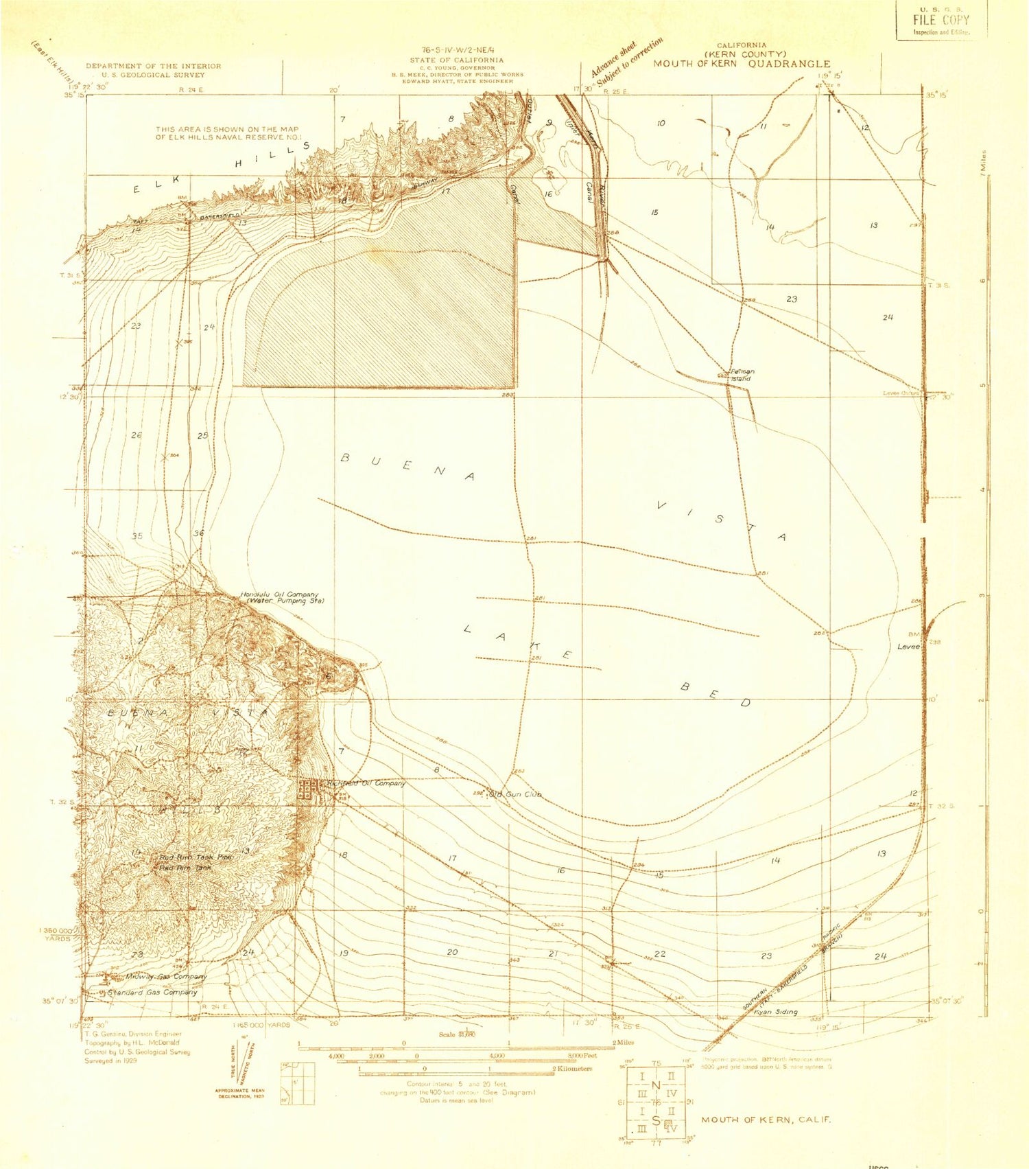 Classic USGS Buena Vista Lake Bed California 7.5'x7.5' Topo Map Image