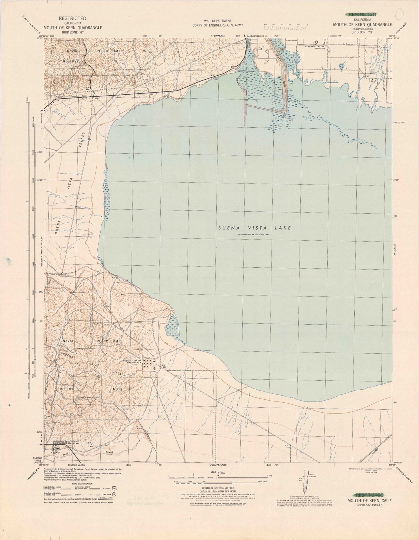 Classic USGS Buena Vista Lake Bed California 7.5'x7.5' Topo Map Image