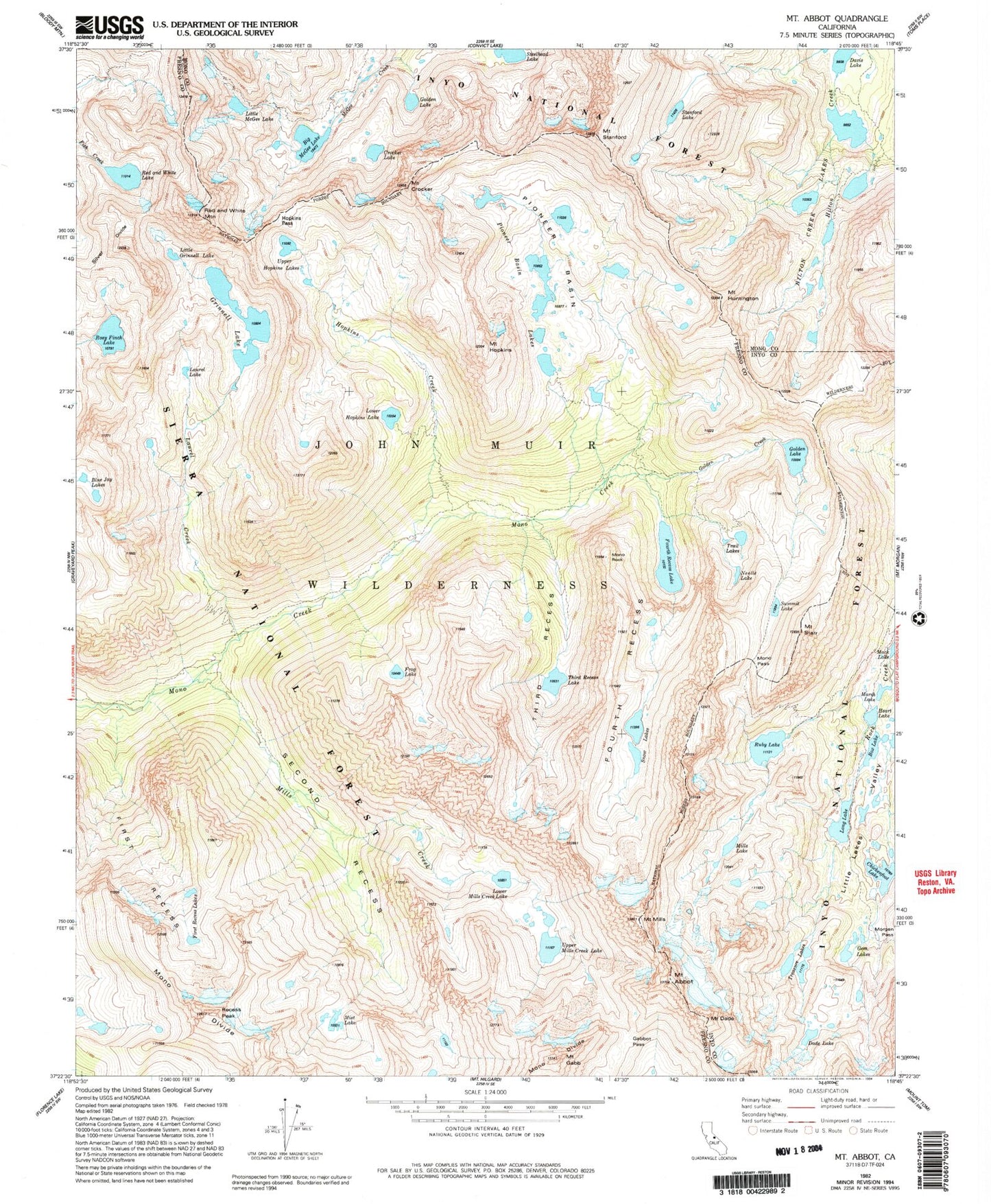 USGS Classic Mount Abbot California 7.5'x7.5' Topo Map Image