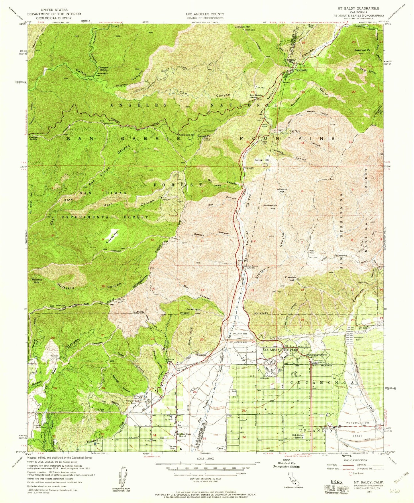 USGS Classic Mount Baldy California 7.5'x7.5' Topo Map Image