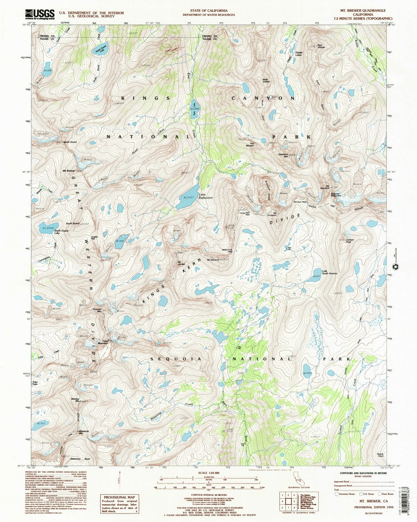USGS Classic Mount Brewer California 7.5'x7.5' Topo Map Image