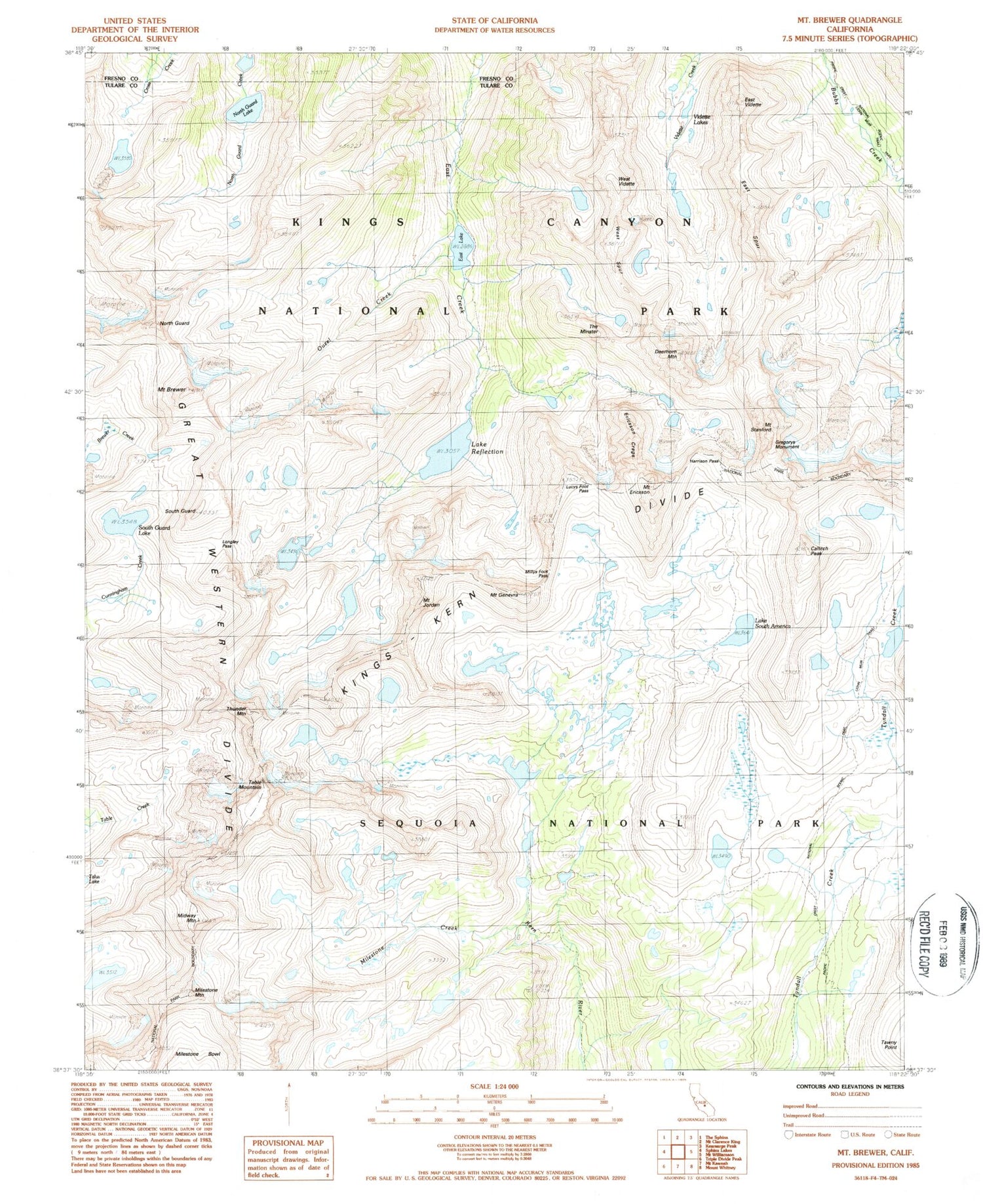 USGS Classic Mount Brewer California 7.5'x7.5' Topo Map Image