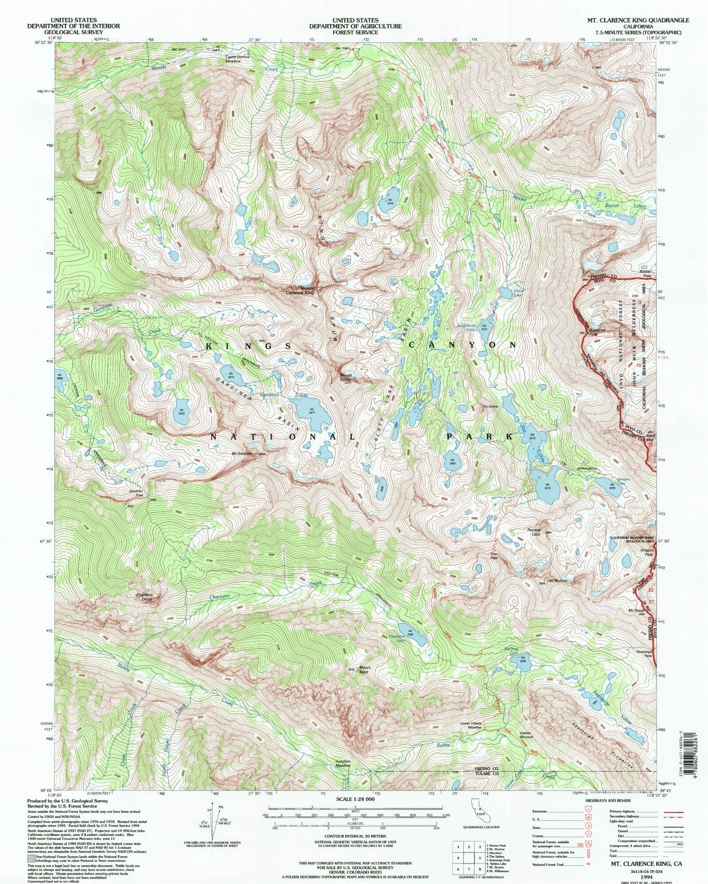 USGS Classic Mount Clarence King California 7.5'x7.5' Topo Map Image