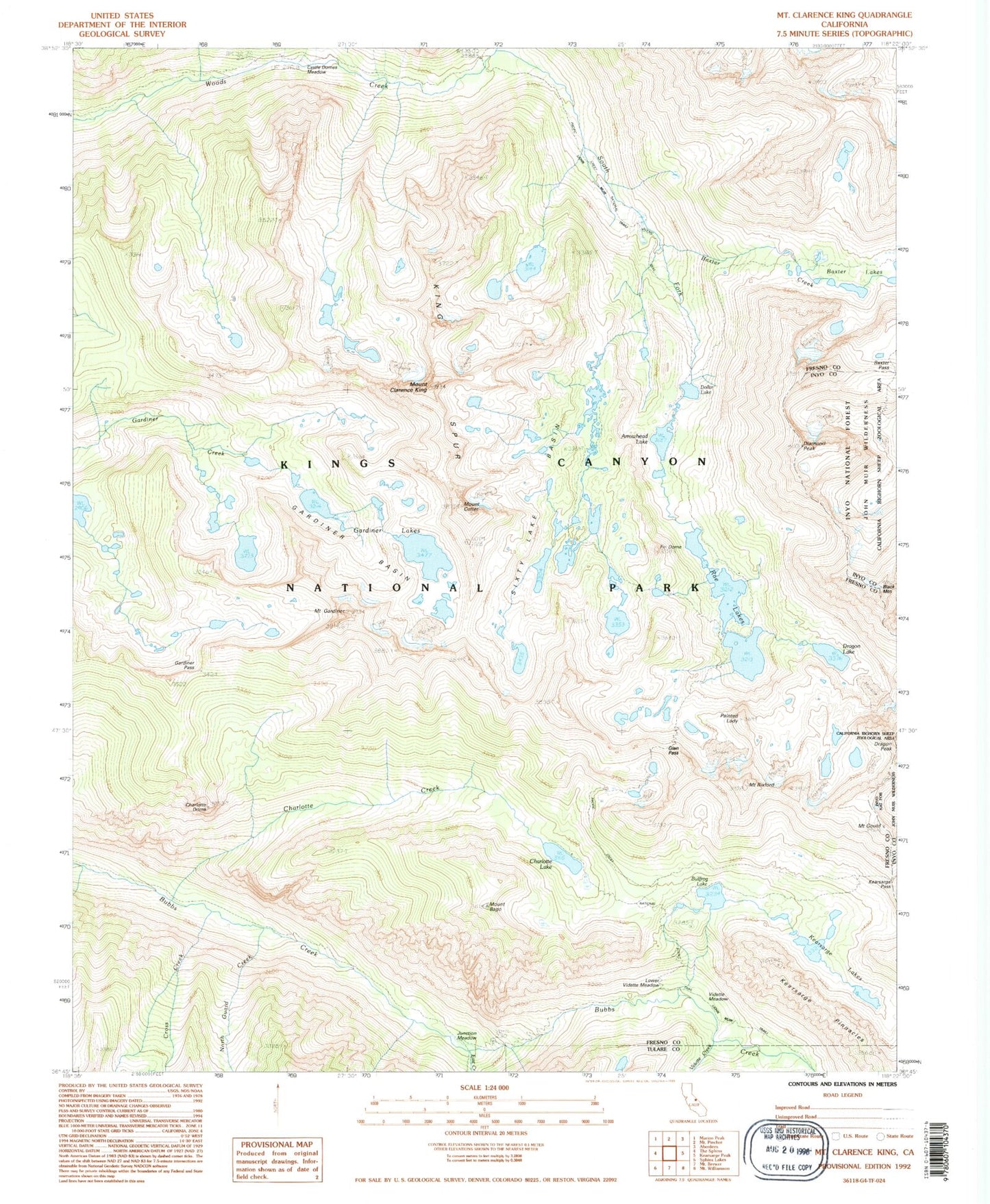 USGS Classic Mount Clarence King California 7.5'x7.5' Topo Map Image