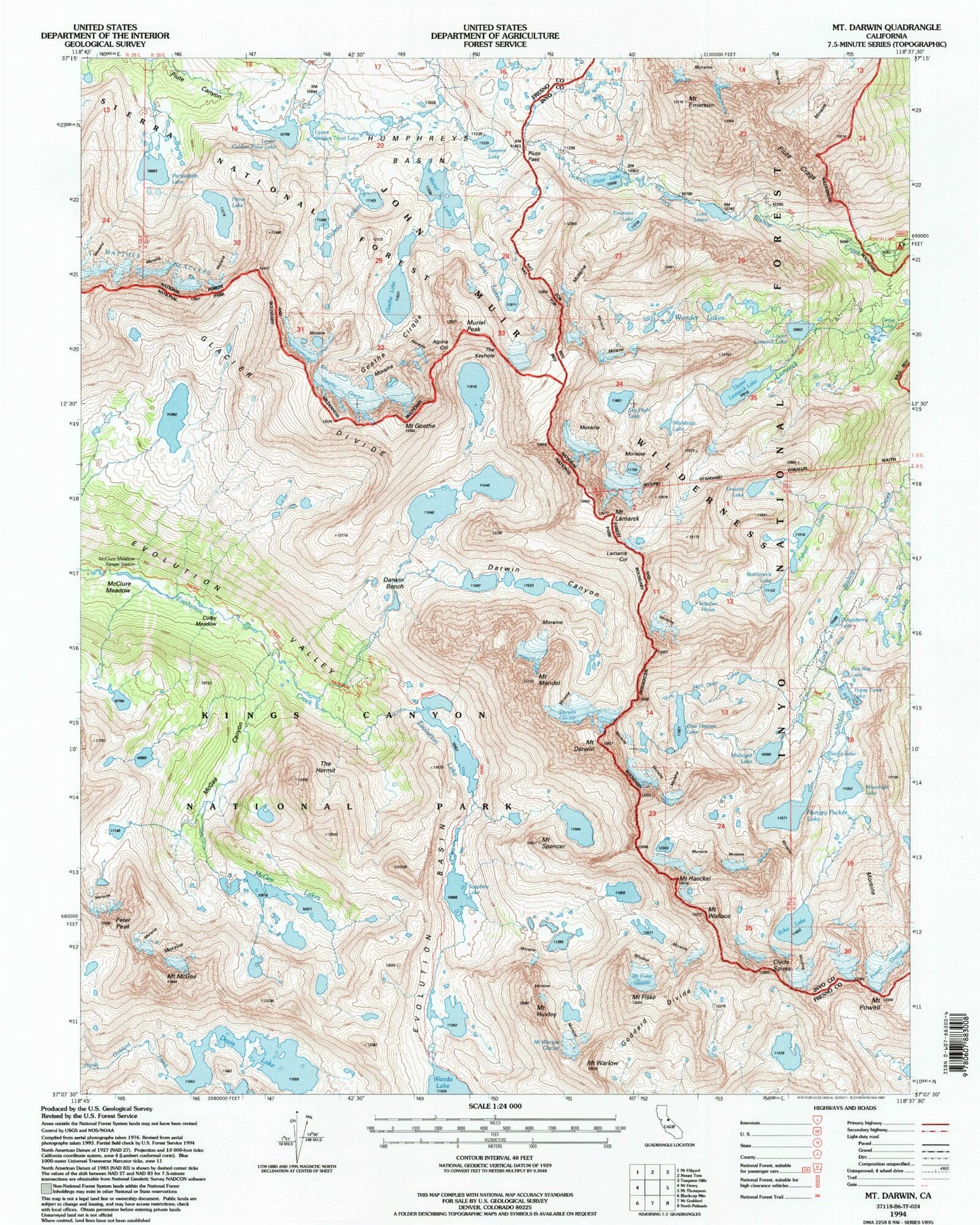 USGS Classic Mount Darwin California 7.5'x7.5' Topo Map Image