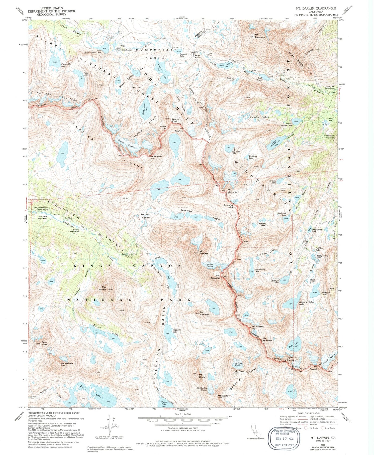 USGS Classic Mount Darwin California 7.5'x7.5' Topo Map Image