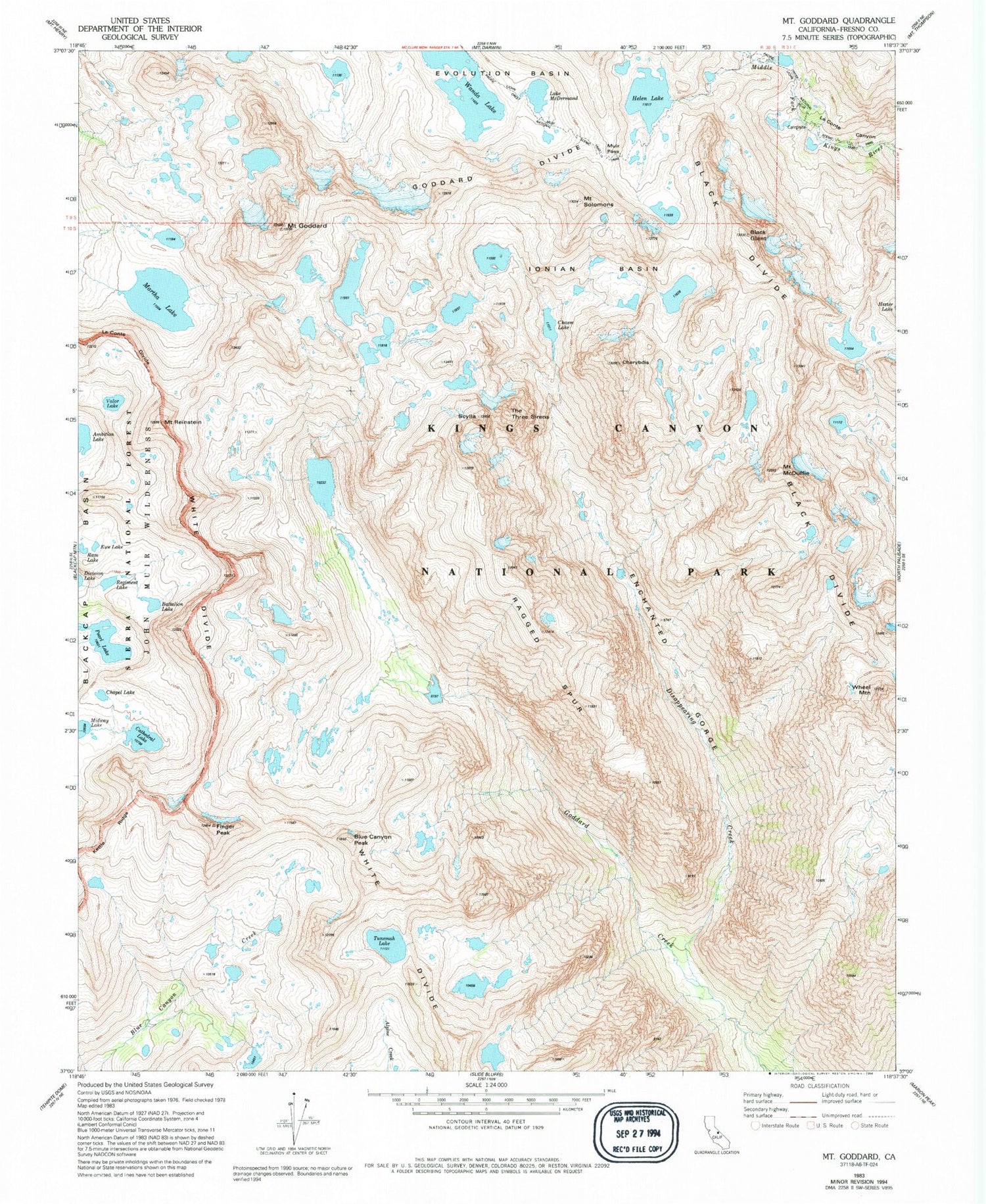 USGS Classic Mount Goddard California 7.5'x7.5' Topo Map Image