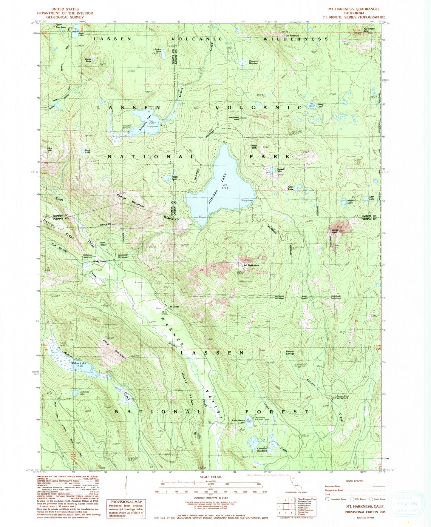 Classic USGS Mount Harkness California 7.5'x7.5' Topo Map Image