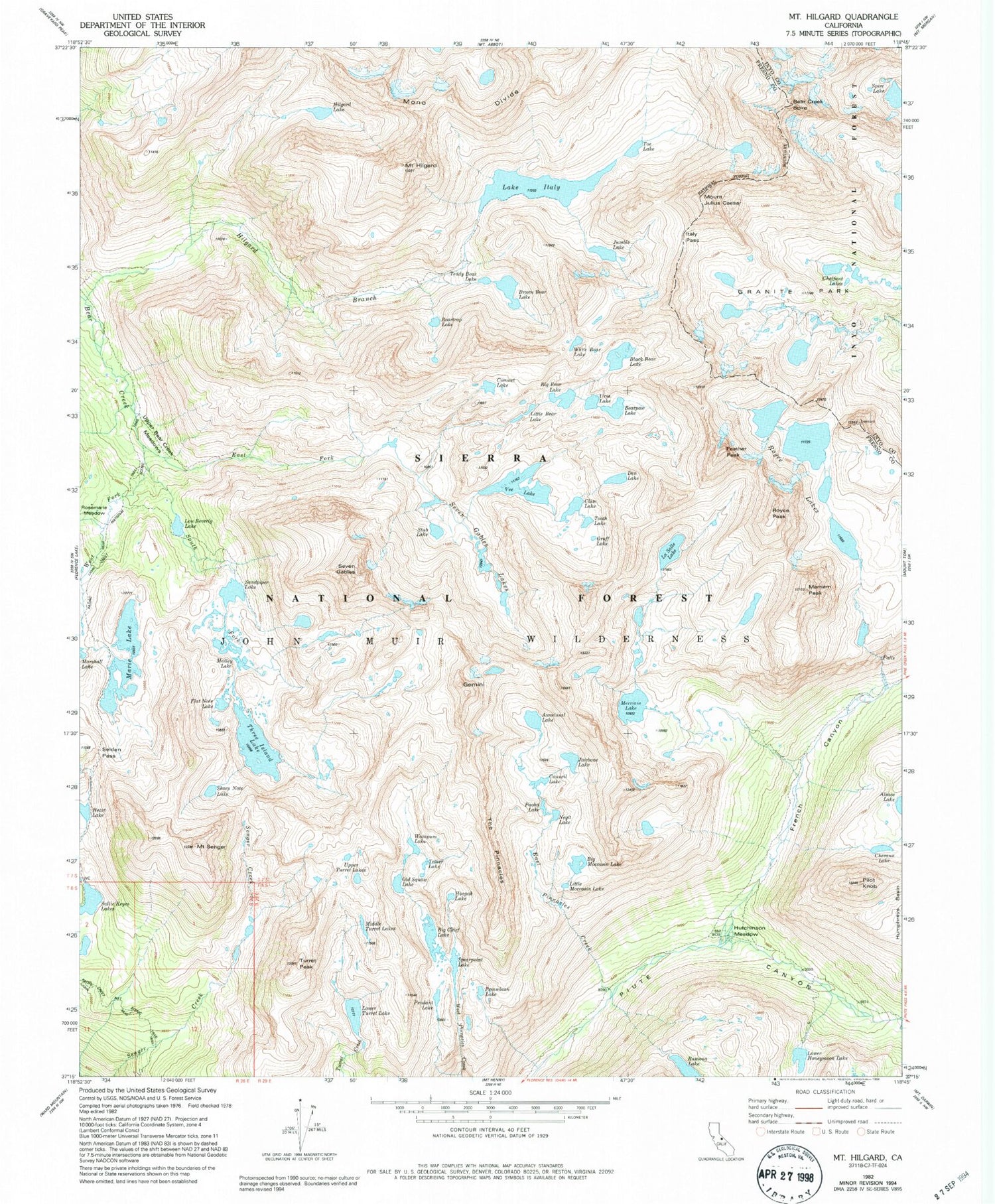 USGS Classic Mount Hilgard California 7.5'x7.5' Topo Map Image