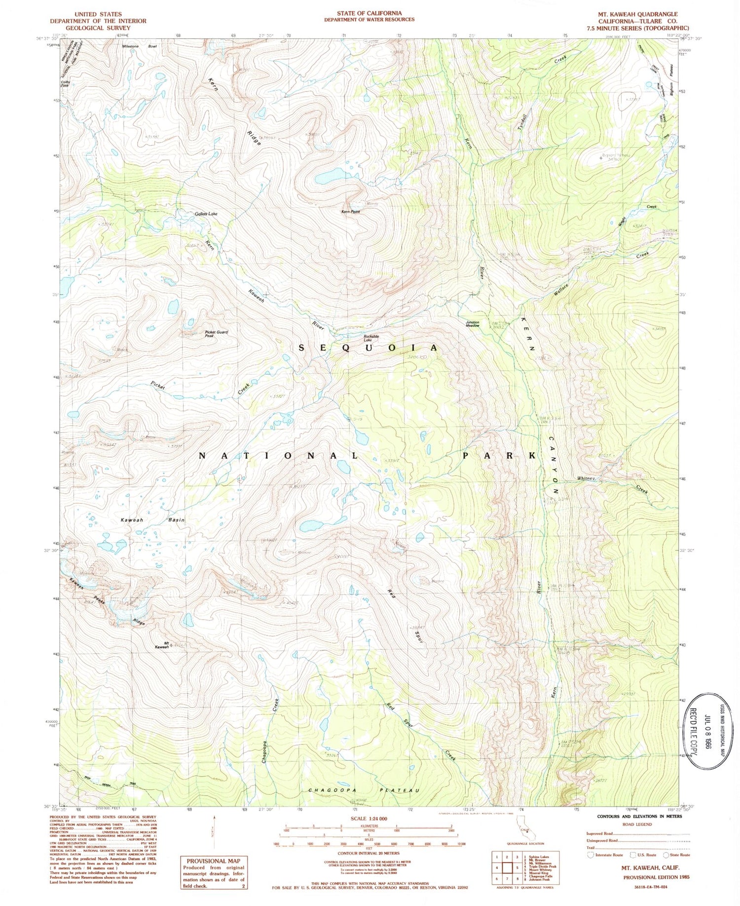USGS Classic Mount Kaweah California 7.5'x7.5' Topo Map Image