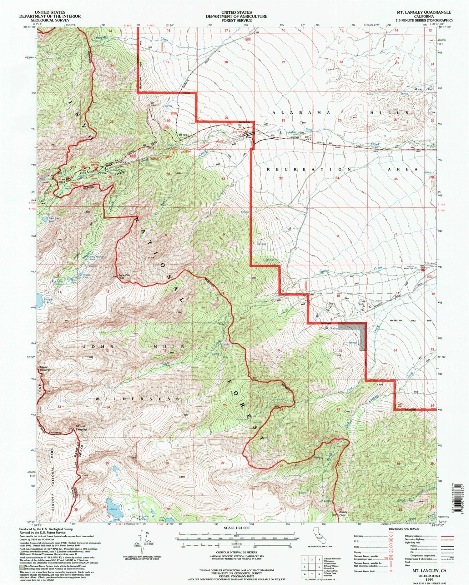 USGS Classic Mount Langley California 7.5'x7.5' Topo Map Image
