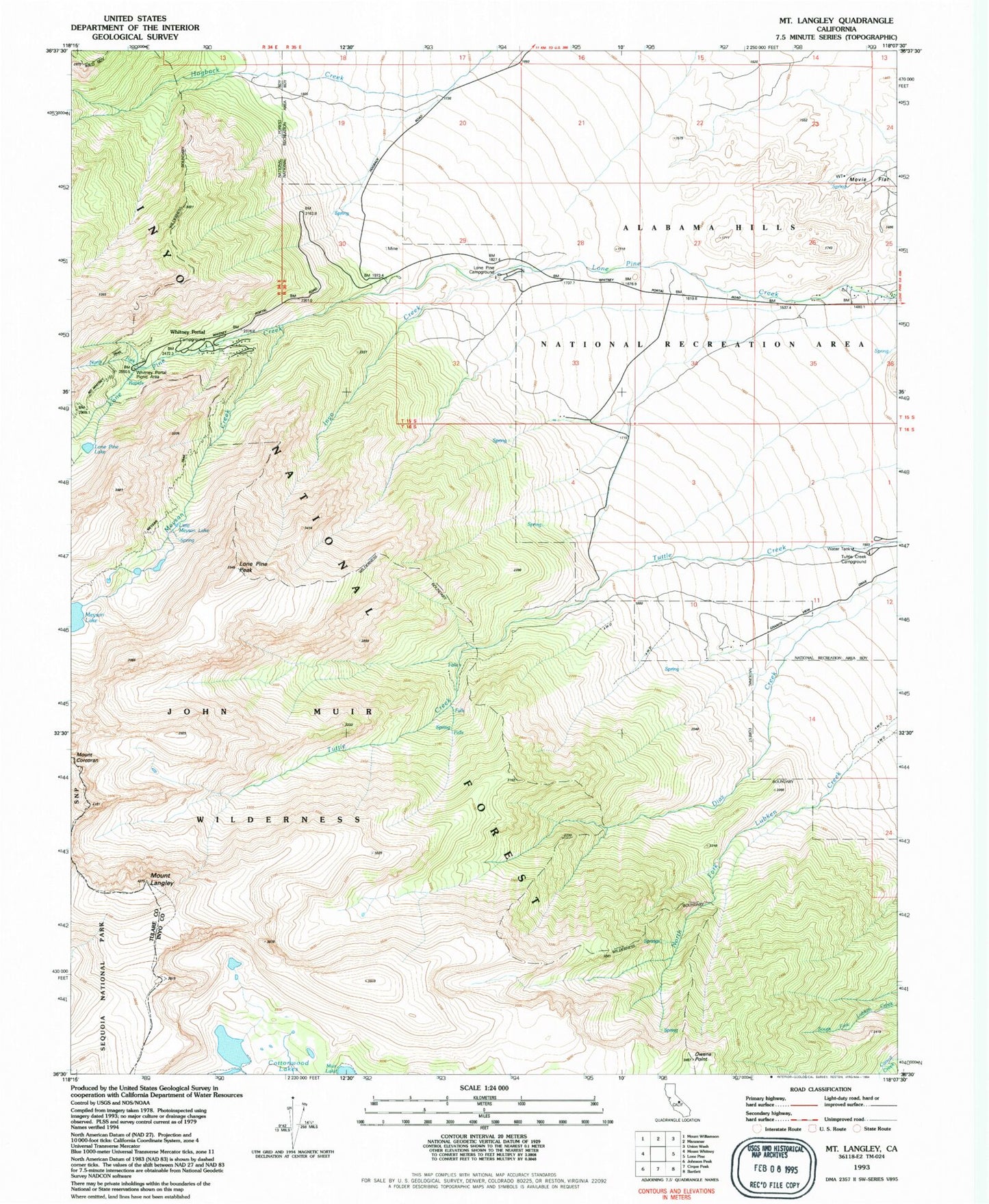 USGS Classic Mount Langley California 7.5'x7.5' Topo Map Image