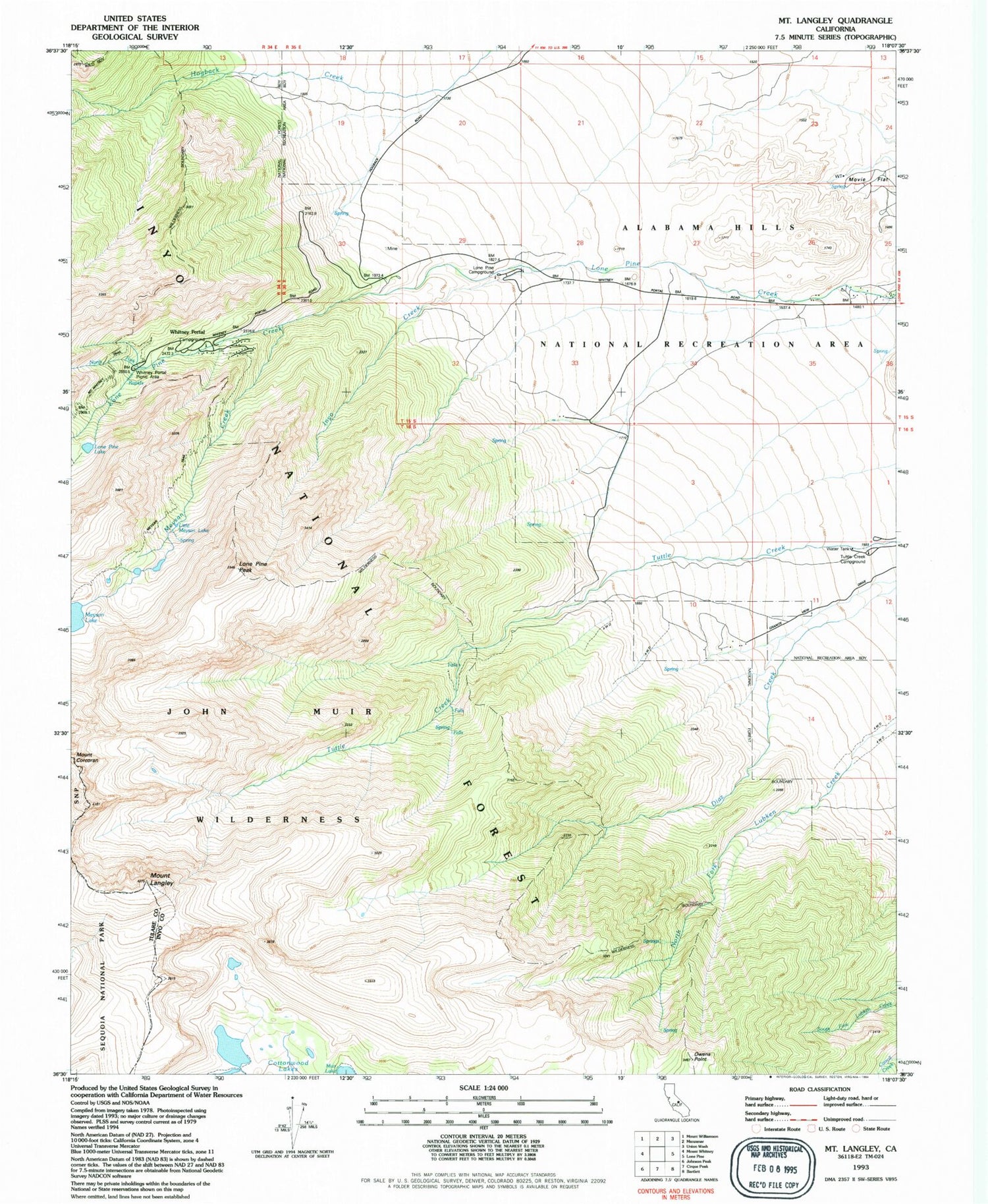 USGS Classic Mount Langley California 7.5'x7.5' Topo Map Image