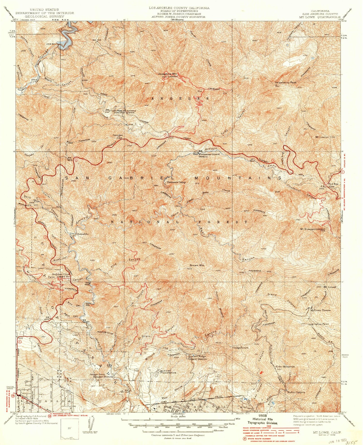 USGS Classic Mount Lowe California 7.5'x7.5' Topo Map Image