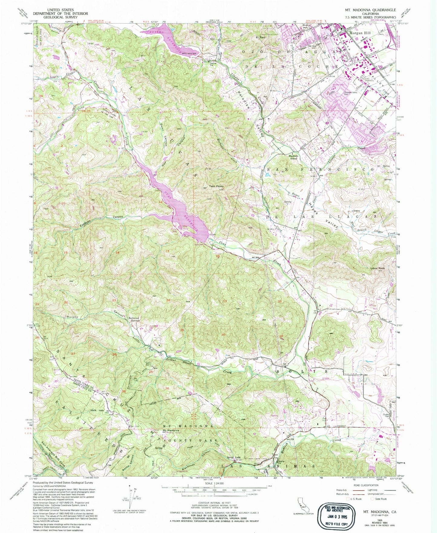 Classic USGS Mount Madonna California 7.5'x7.5' Topo Map Image