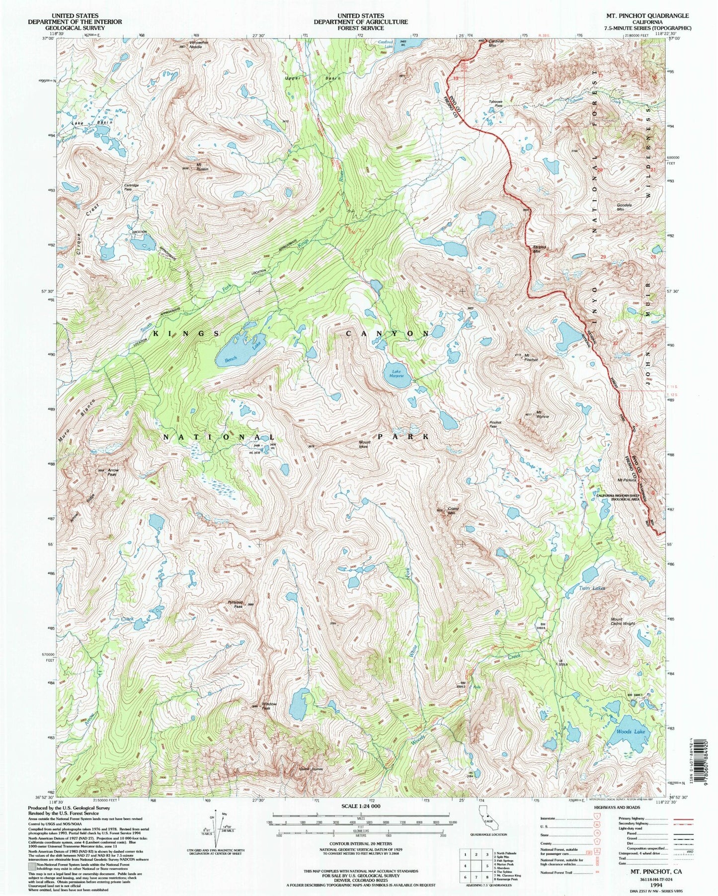 USGS Classic Mount Pinchot California 7.5'x7.5' Topo Map Image
