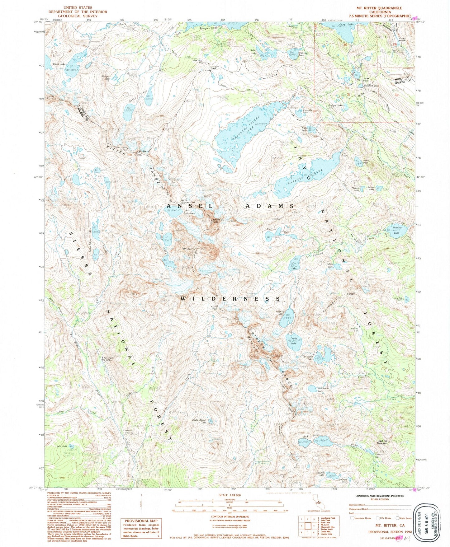 USGS Classic Mount Ritter California 7.5'x7.5' Topo Map Image