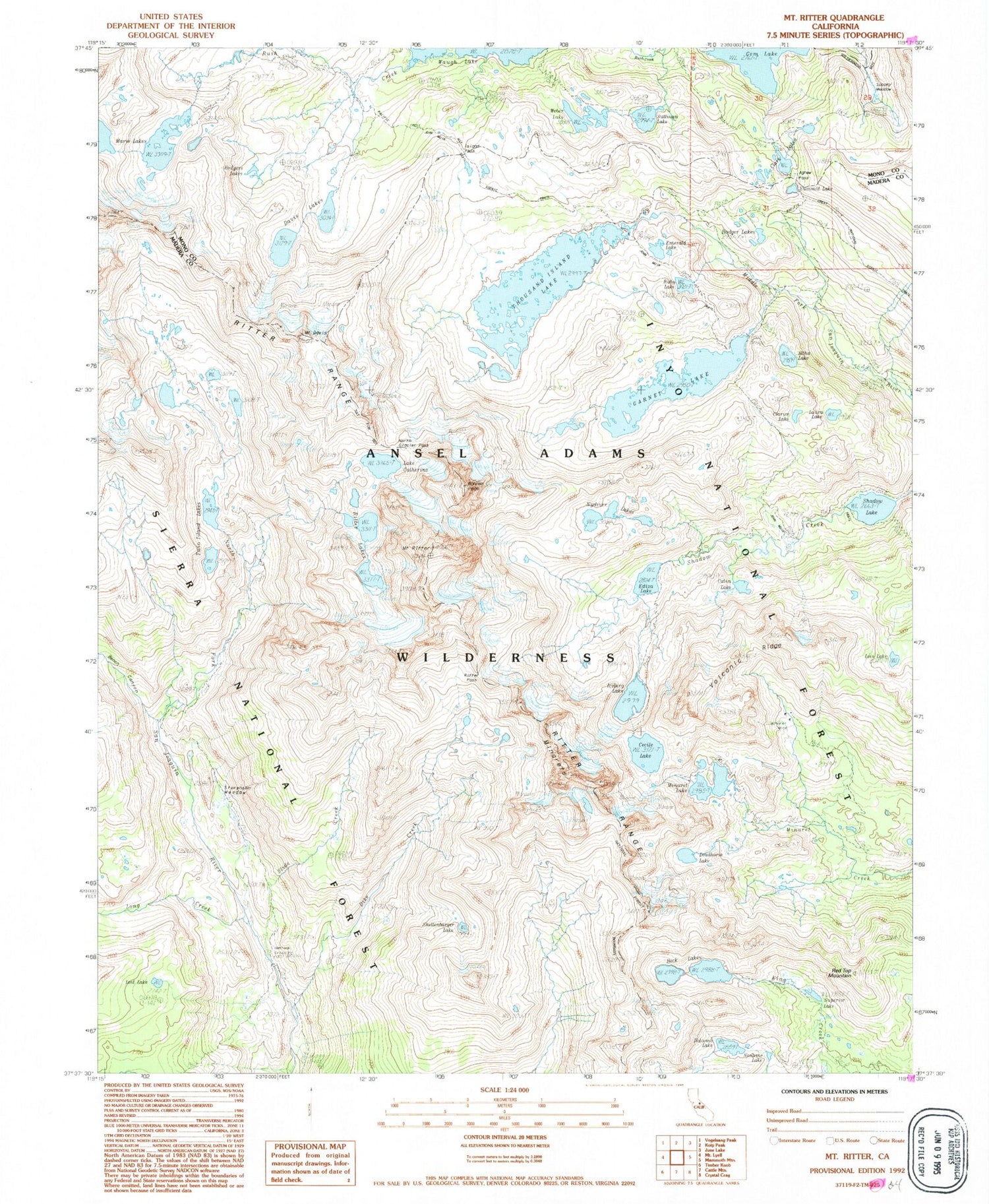 USGS Classic Mount Ritter California 7.5'x7.5' Topo Map Image