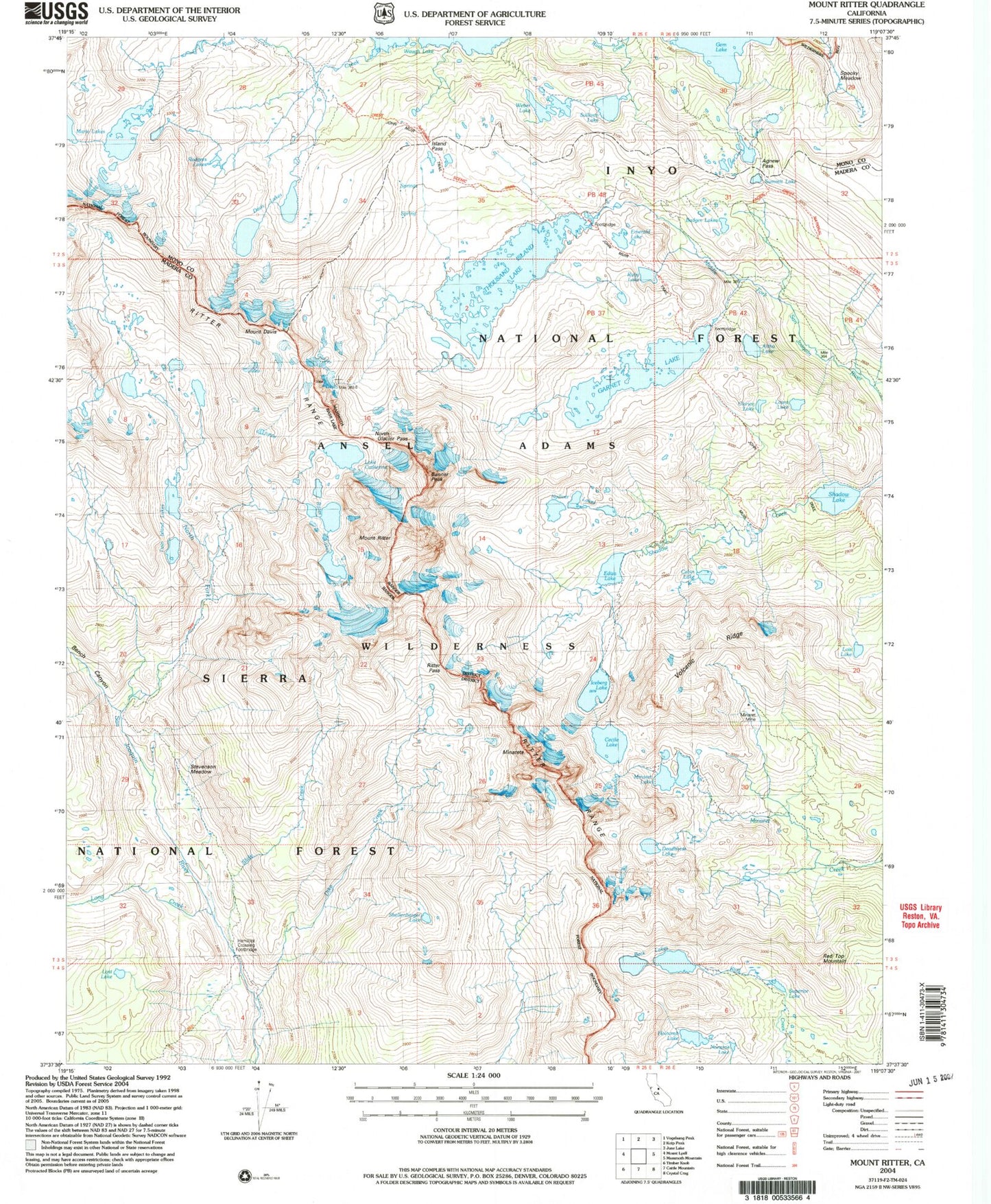 USGS Classic Mount Ritter California 7.5'x7.5' Topo Map Image