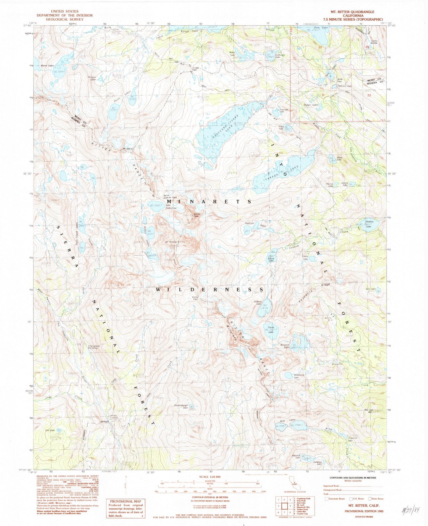 USGS Classic Mount Ritter California 7.5'x7.5' Topo Map Image
