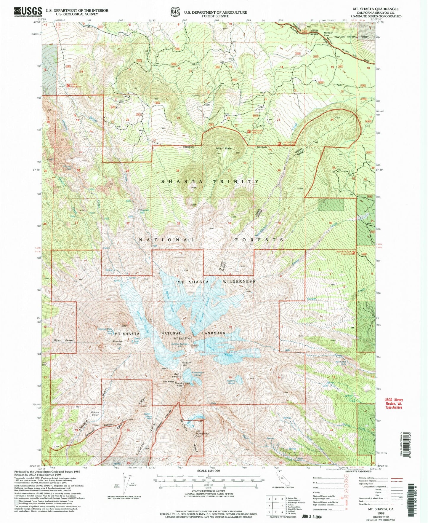 USGS Classic Mount Shasta California 7.5'x7.5' Topo Map Image