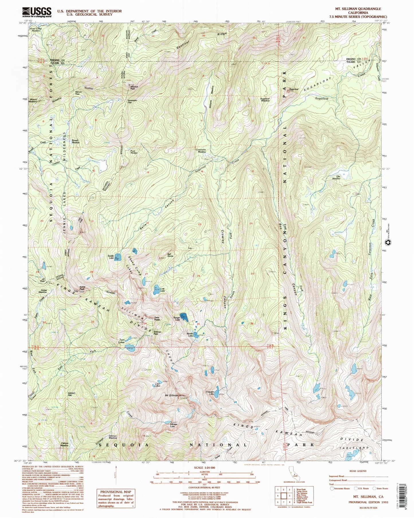 USGS Classic Mount Silliman California 7.5'x7.5' Topo Map Image