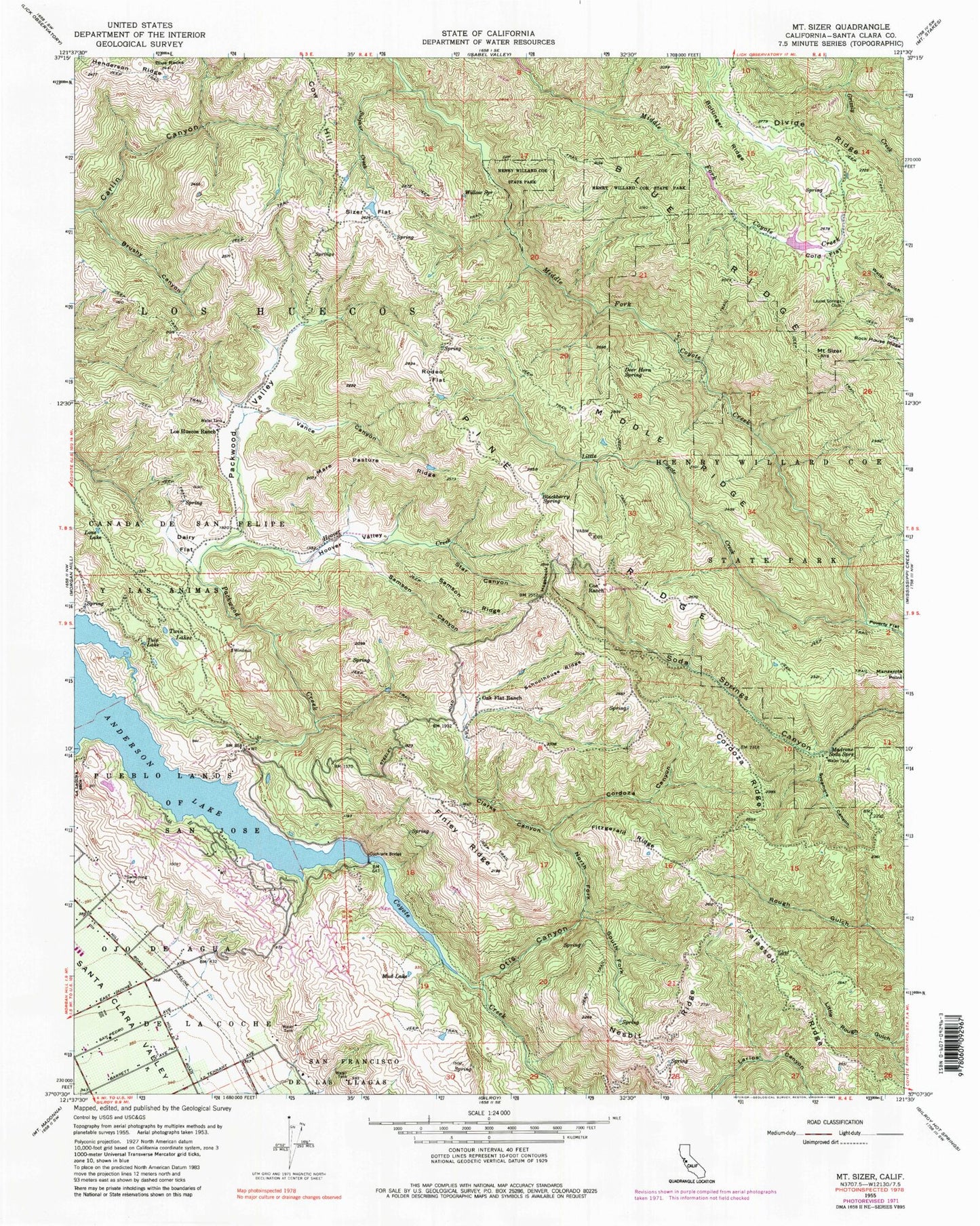 Classic USGS Mount Sizer California 7.5'x7.5' Topo Map Image